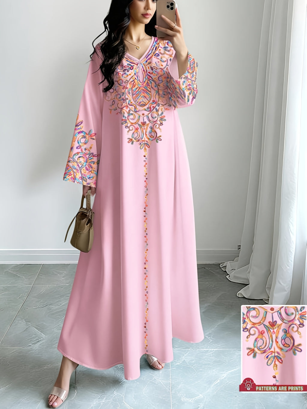 Robe longue grande taille — Écrue à médaillon arabesque