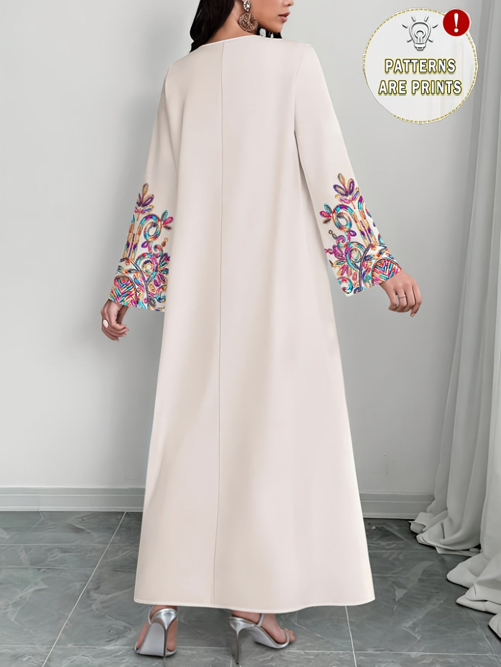 Robe longue grande taille — Écrue à médaillon arabesque