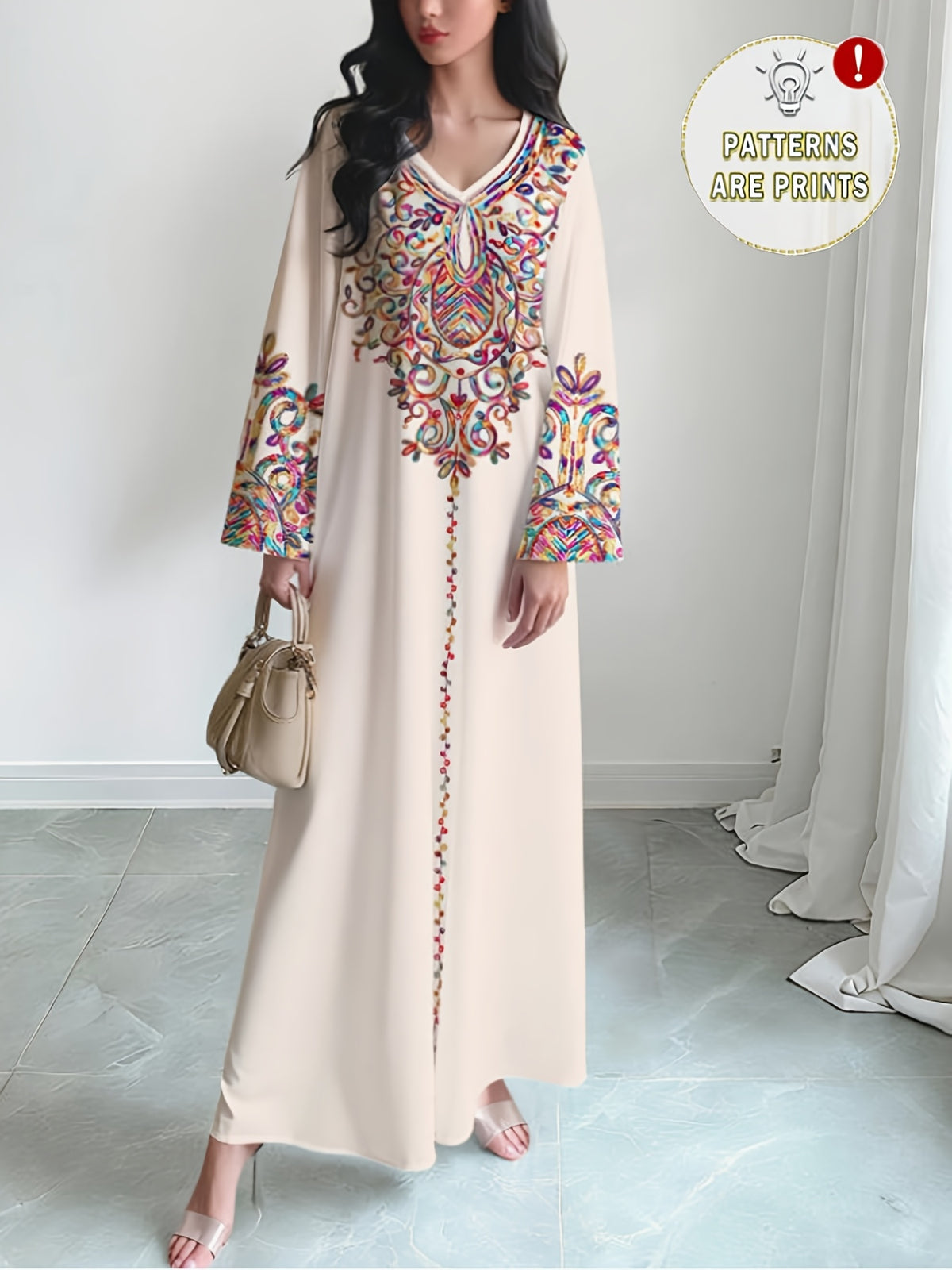 Robe longue grande taille — Écrue à médaillon arabesque