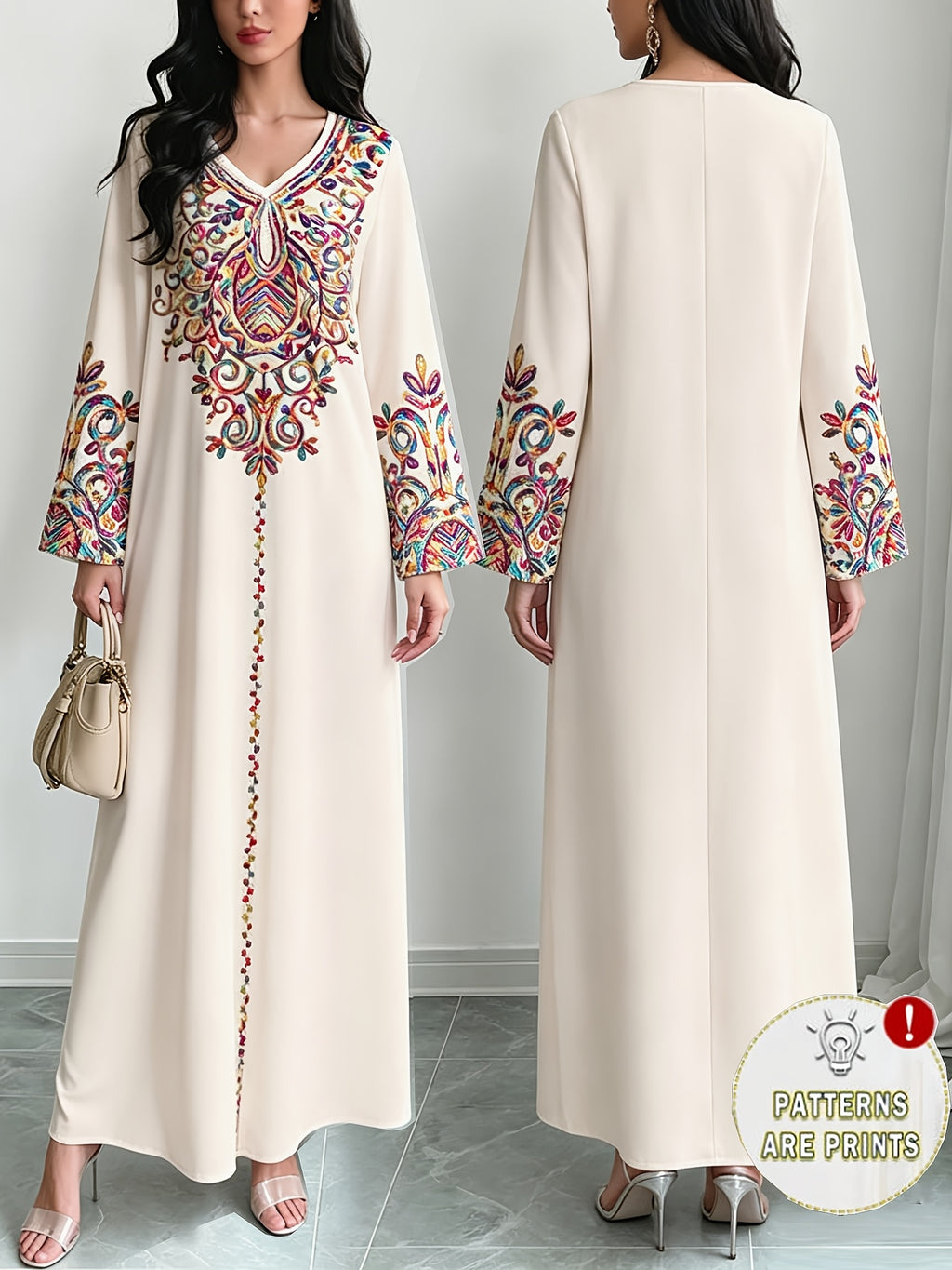 Robe longue grande taille — Écrue à médaillon arabesque