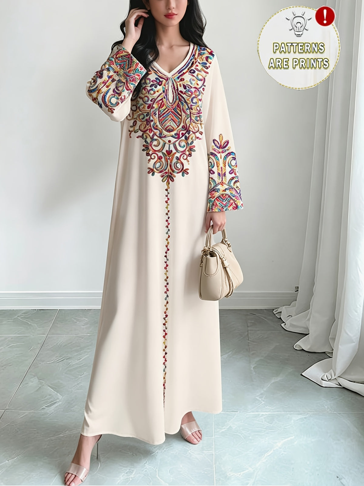 Robe longue grande taille — Écrue à médaillon arabesque
