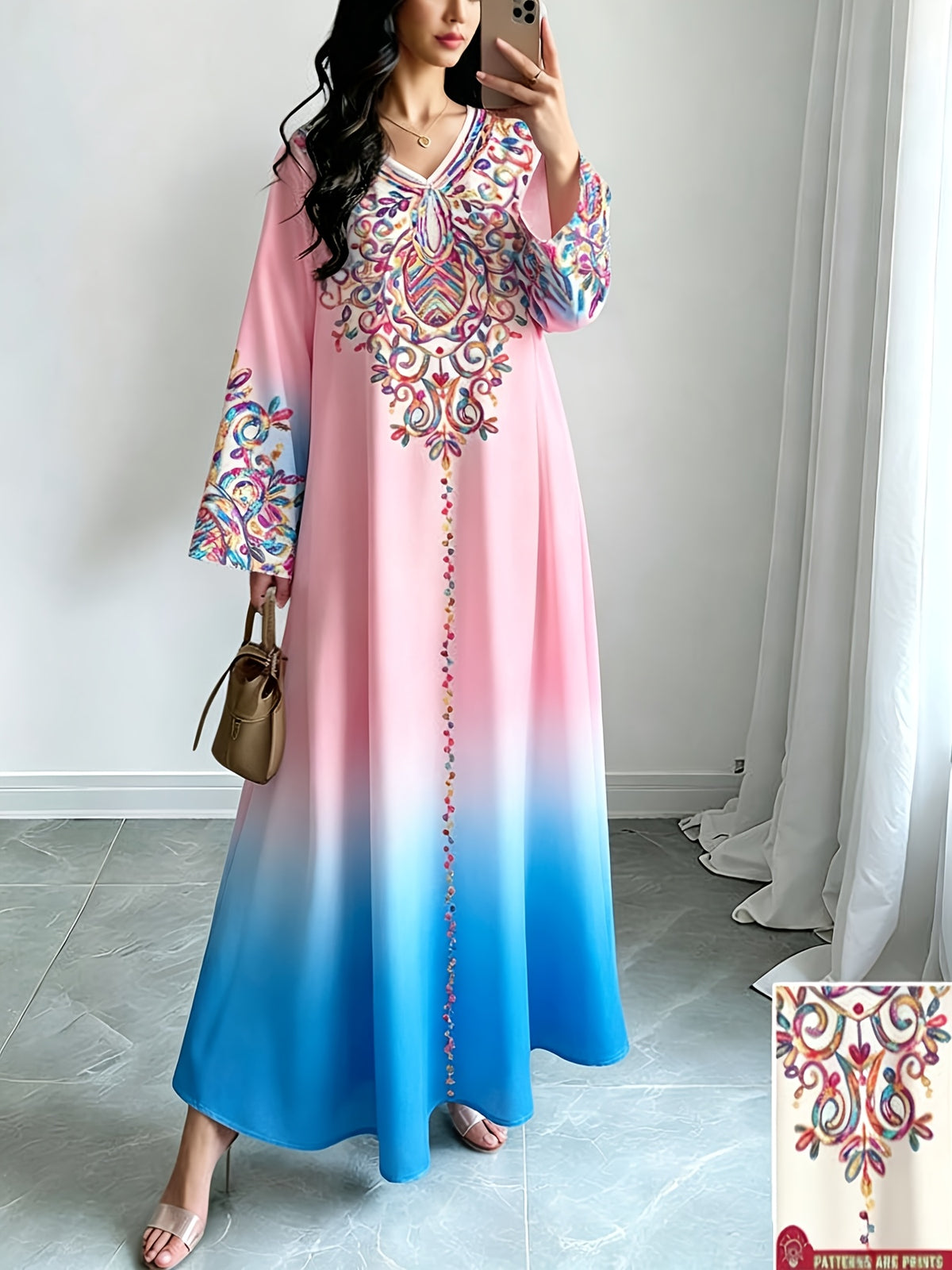Robe longue grande taille — Écrue à médaillon arabesque