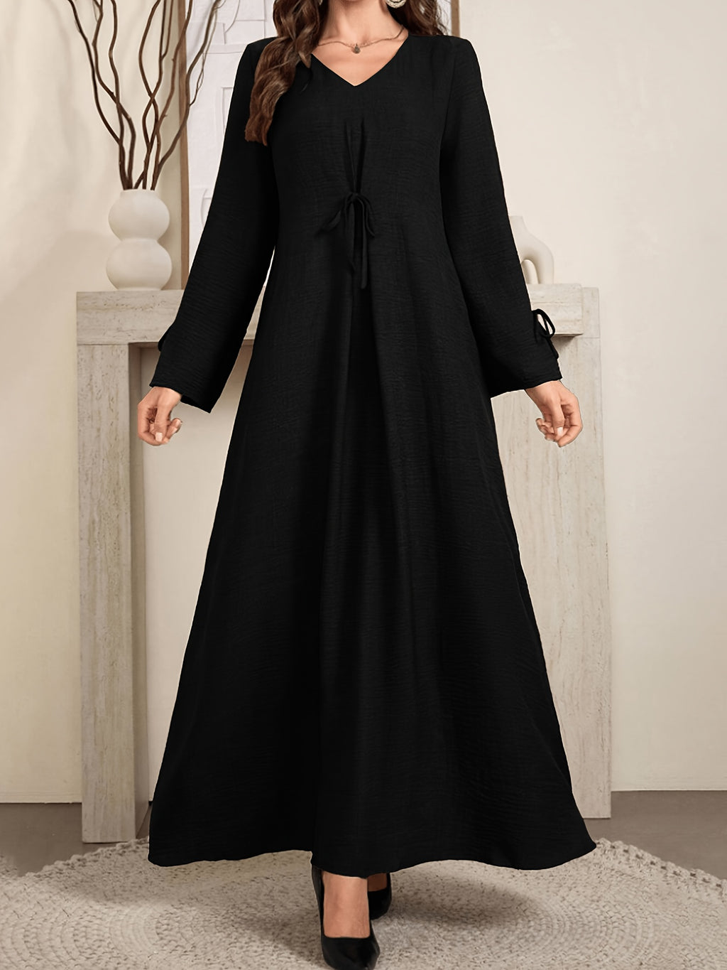 Robe longue grande taille — Col à nouer et poignets liés