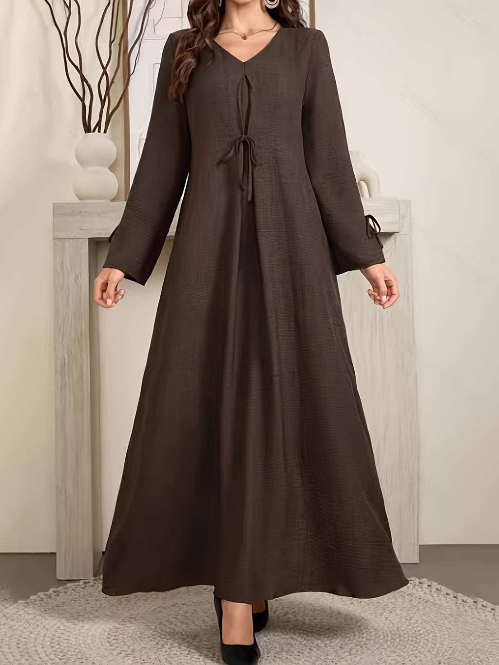 Robe longue grande taille — Col à nouer et poignets liés