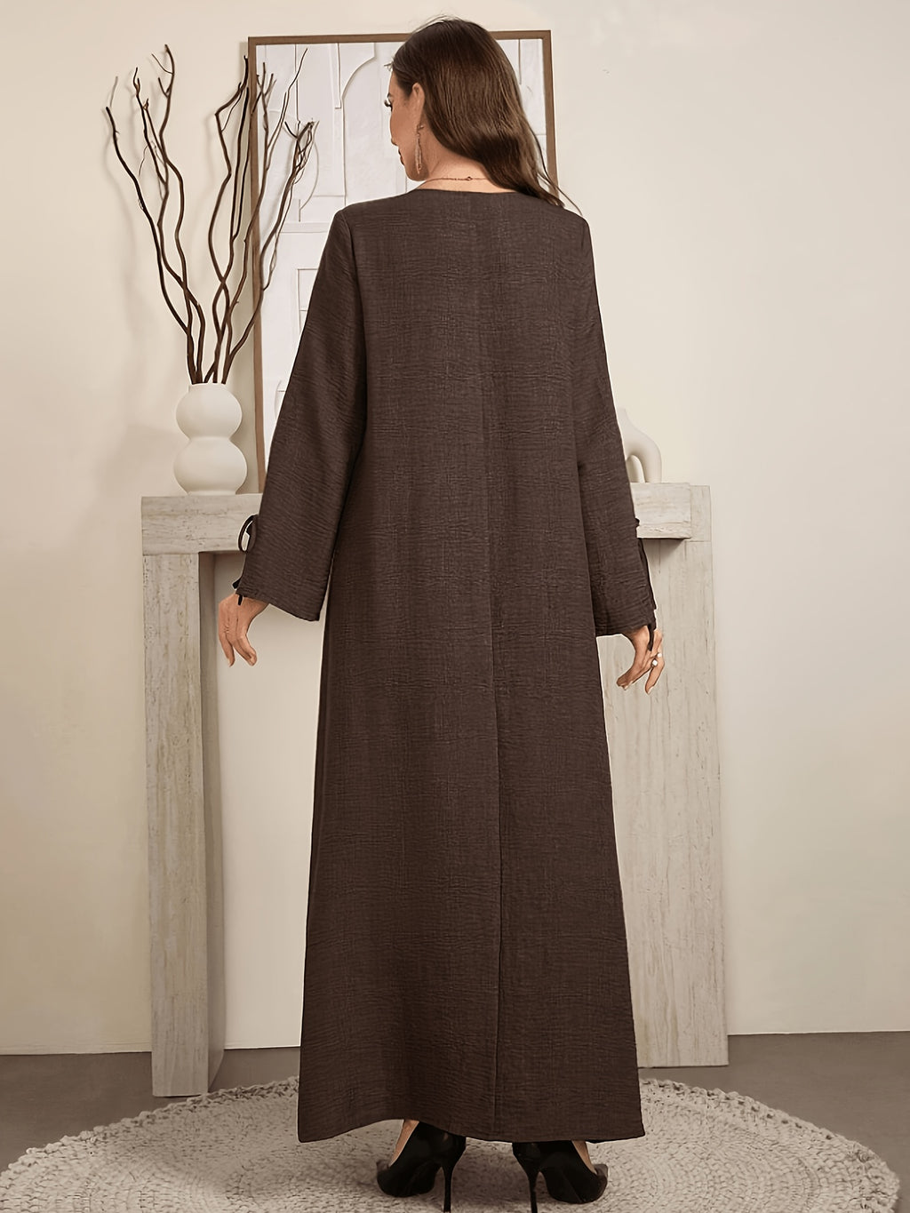 Robe longue grande taille — Col à nouer et poignets liés