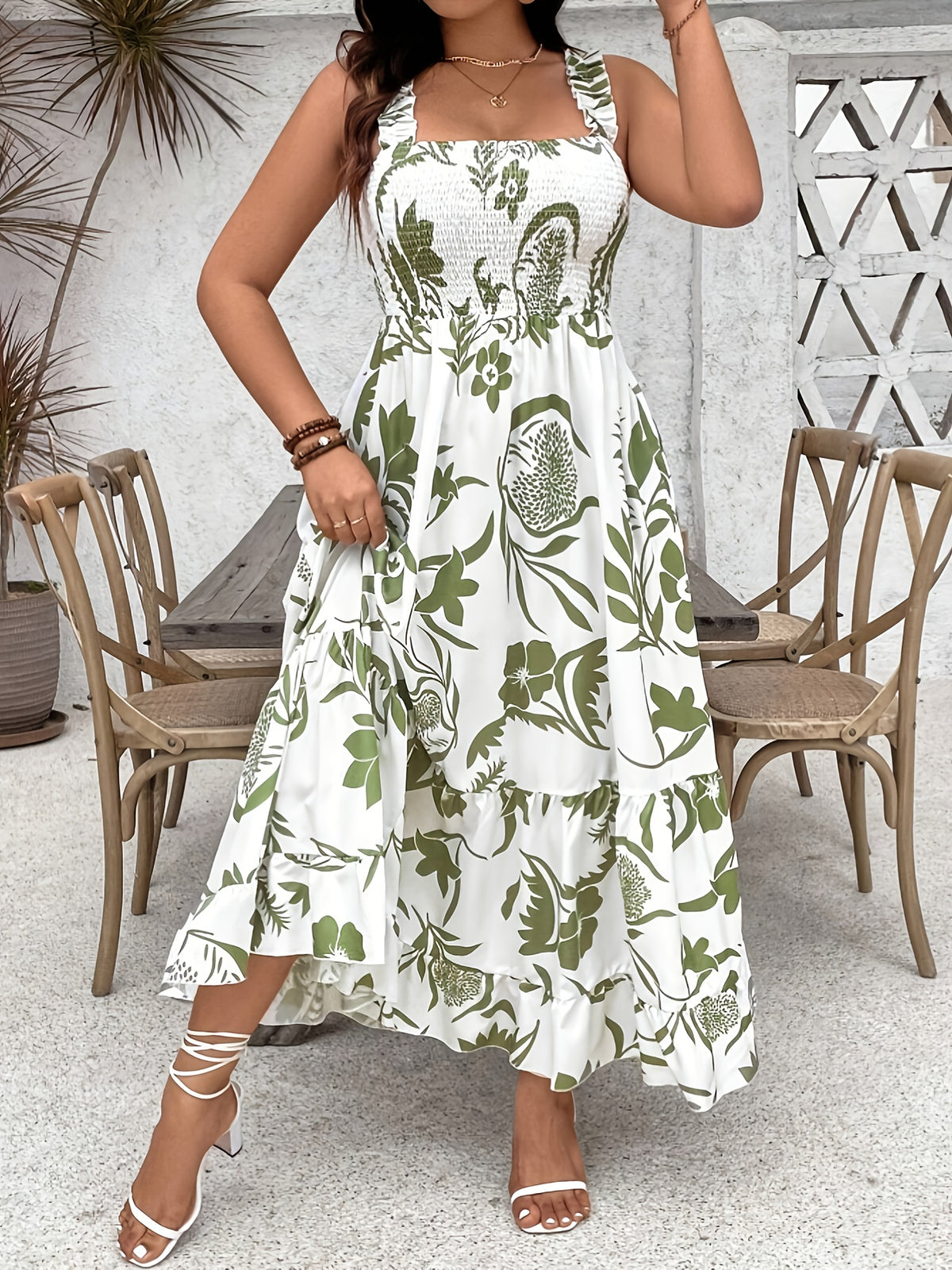 Robe grande taille à imprimé fleuri, imprimé floral
