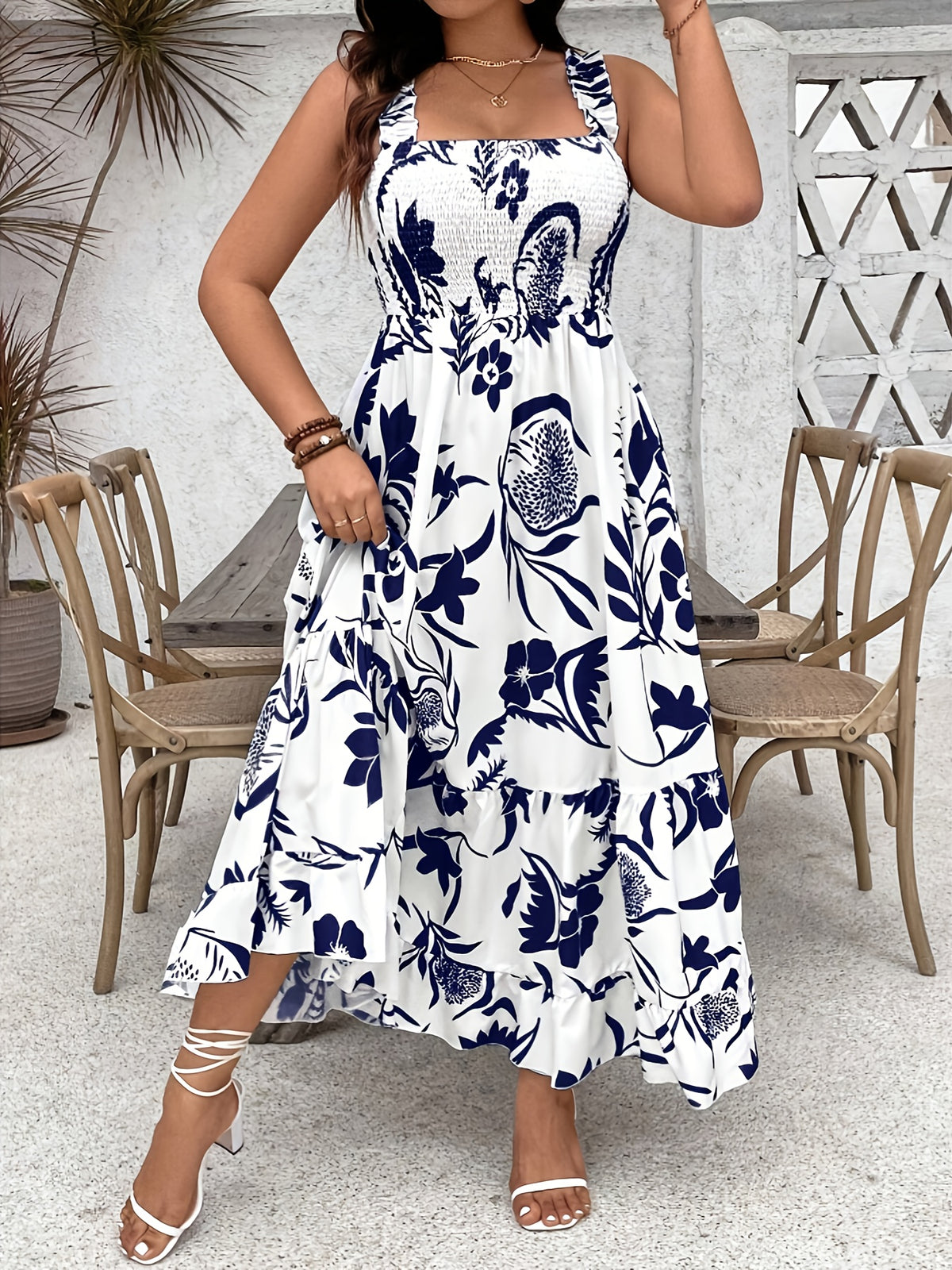Robe grande taille à imprimé fleuri, imprimé floral