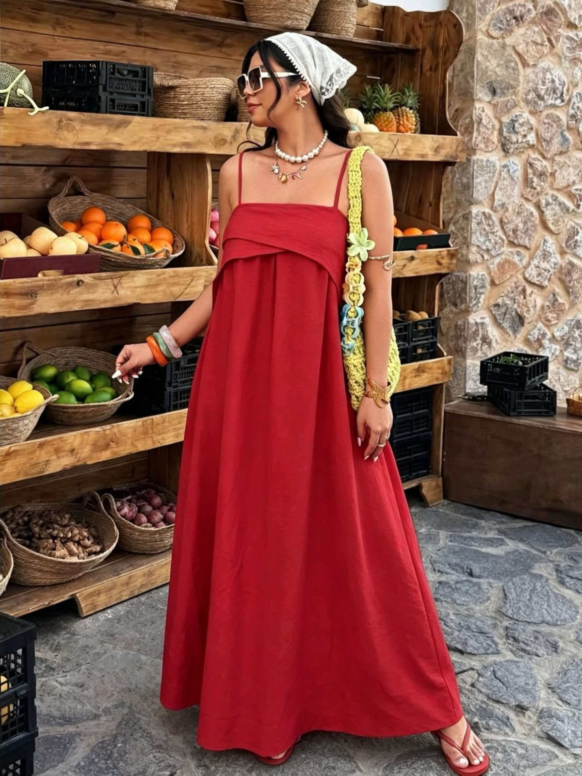 Robe longue grande taille — Fuchsia à rabat sur le buste