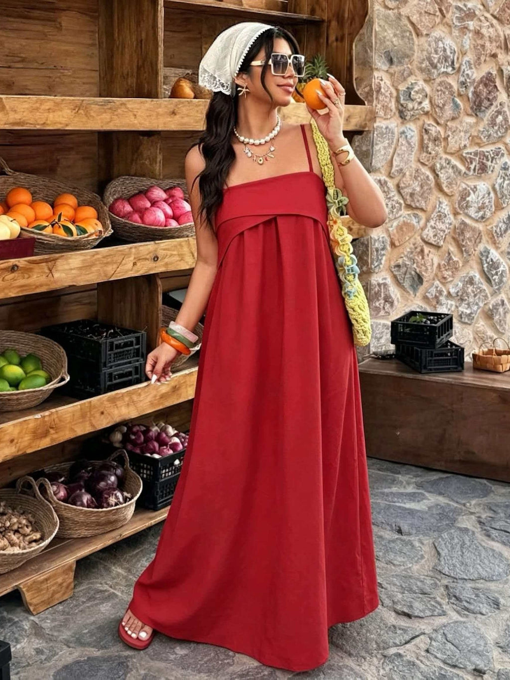 Robe longue grande taille — Fuchsia à rabat sur le buste