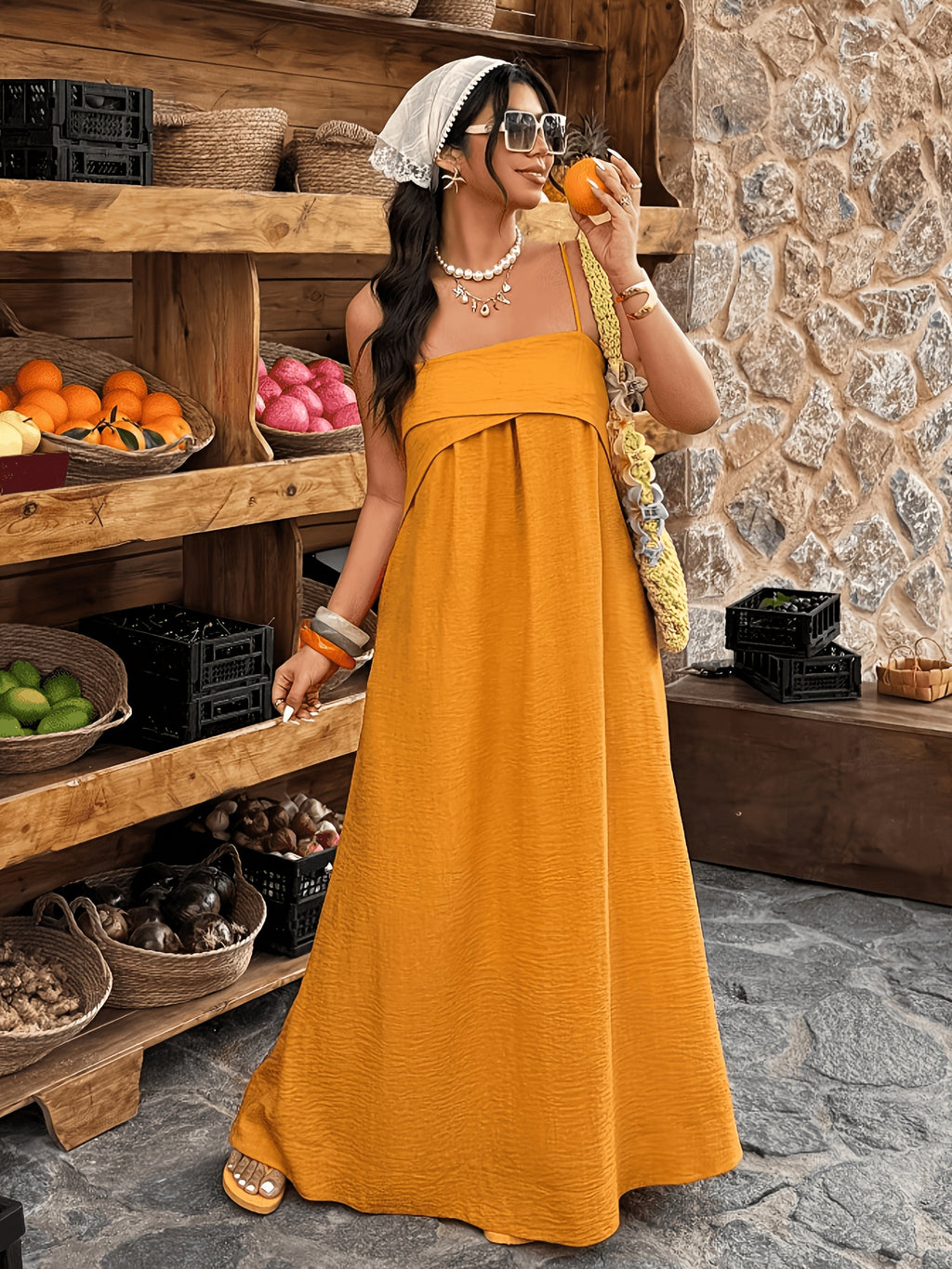 Robe longue grande taille — Fuchsia à rabat sur le buste