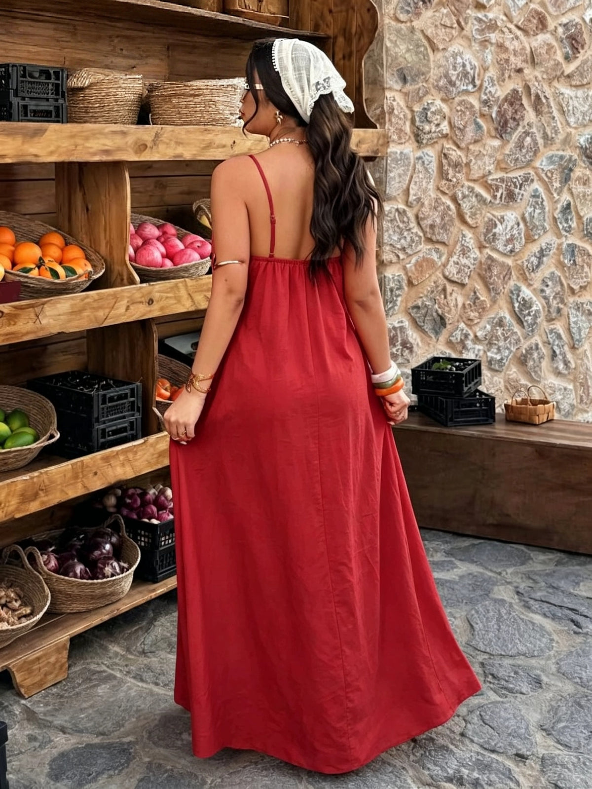 Robe longue grande taille — Fuchsia à rabat sur le buste