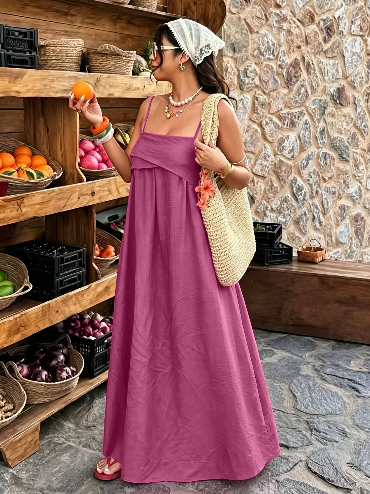 Robe longue grande taille — Fuchsia à rabat sur le buste