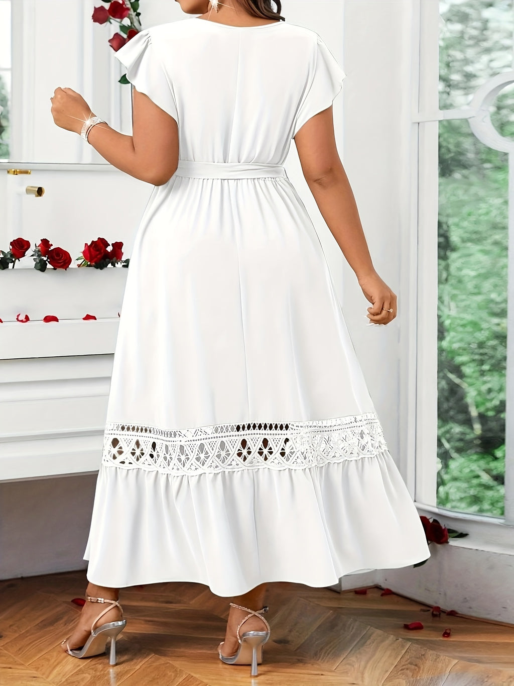 Robe longue grande taille — Galon ajouré ton sur ton en sauge