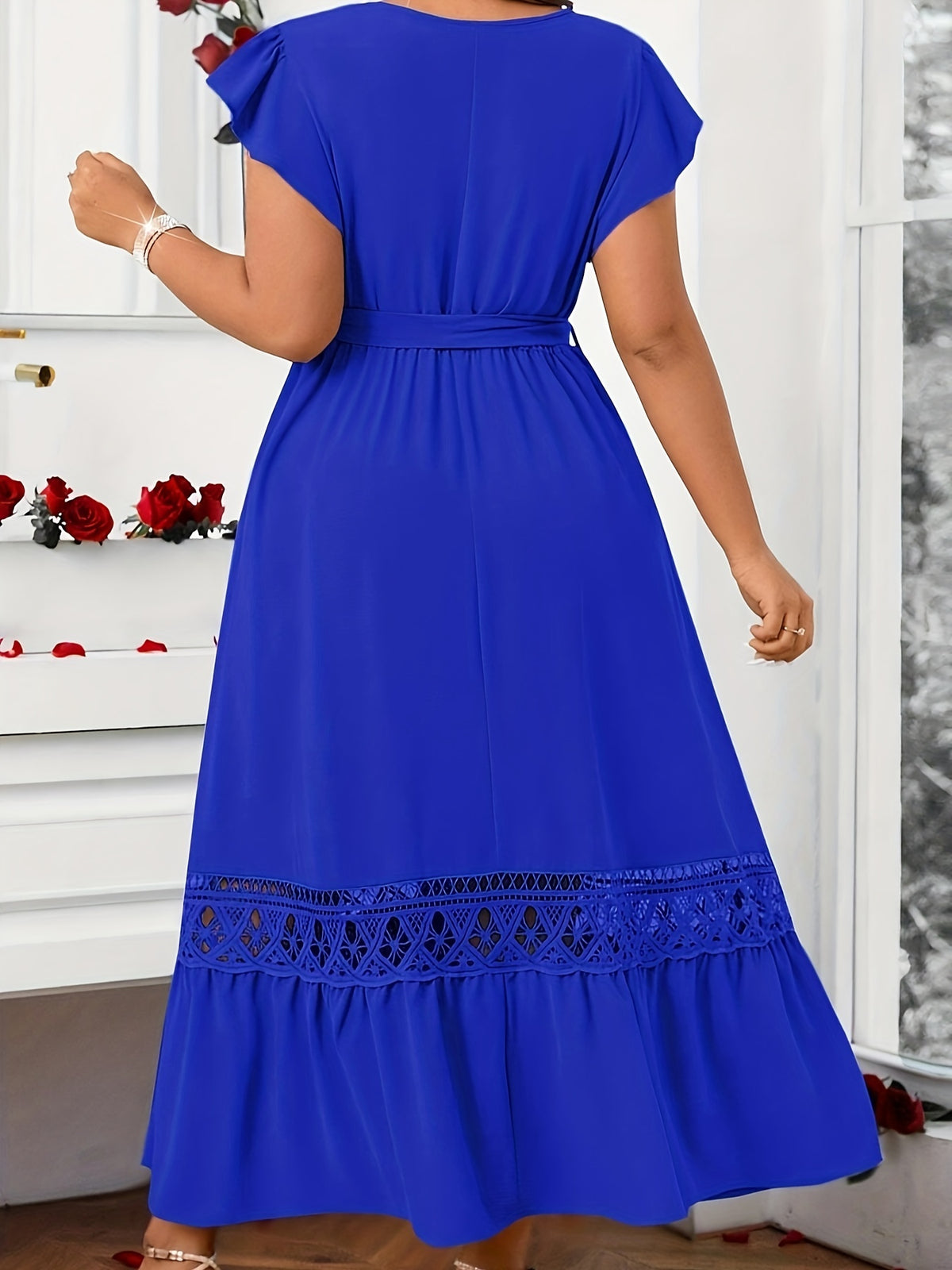 Robe longue grande taille — Galon ajouré ton sur ton en sauge