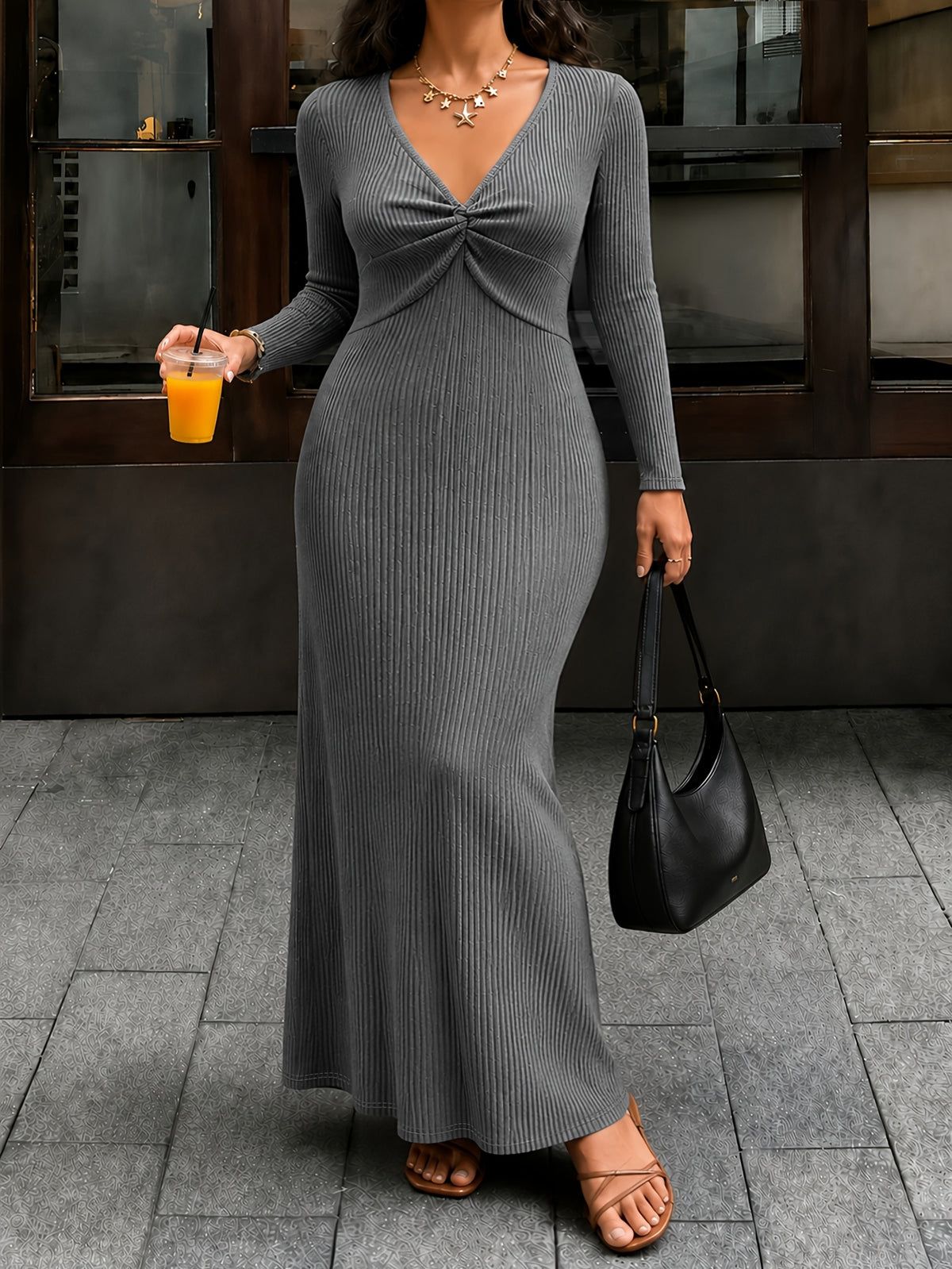 Robe longue grande taille — Nœud torsadé sous la poitrine