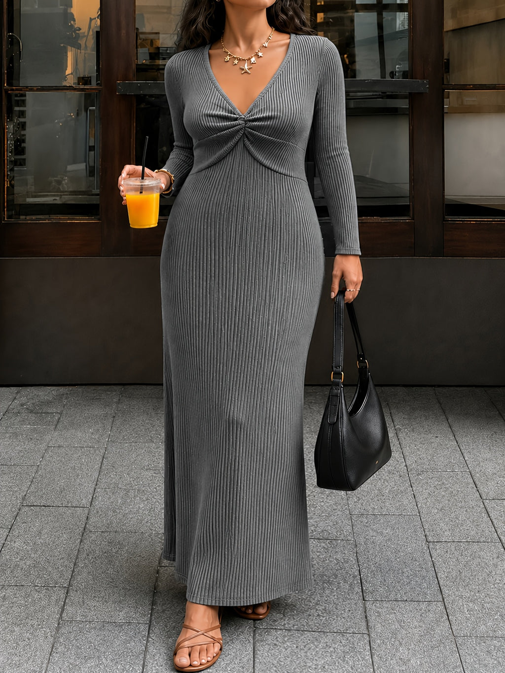 Robe longue grande taille — Nœud torsadé sous la poitrine