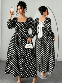 Robe longue grande taille — Gros pois, grand nœud dorsal