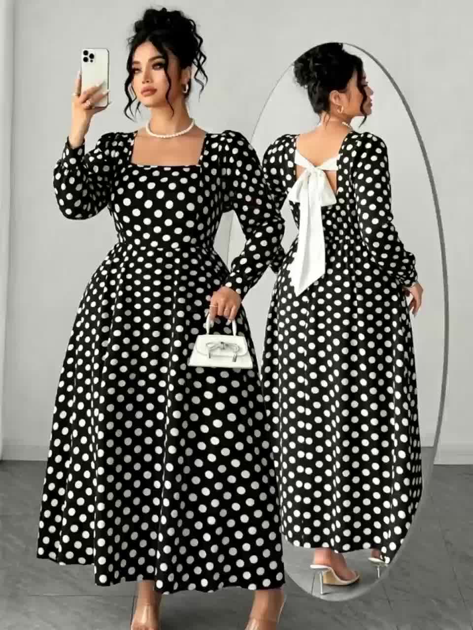 Robe longue grande taille — Gros pois, grand nœud dorsal