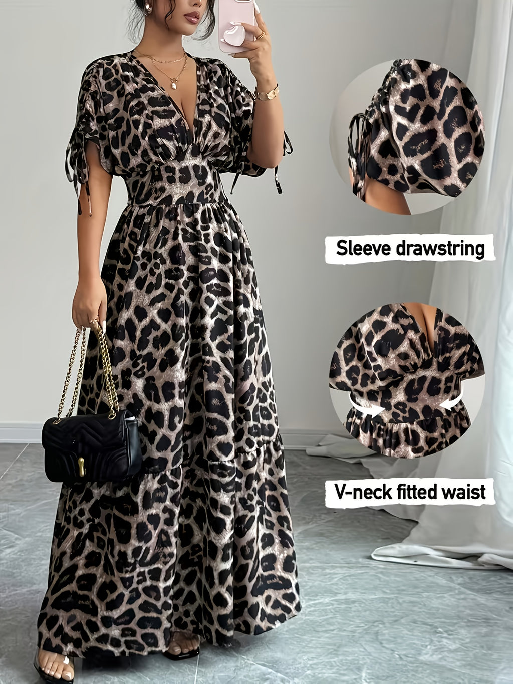 Robe longue grande taille — Imprimé léopard et col V croisé