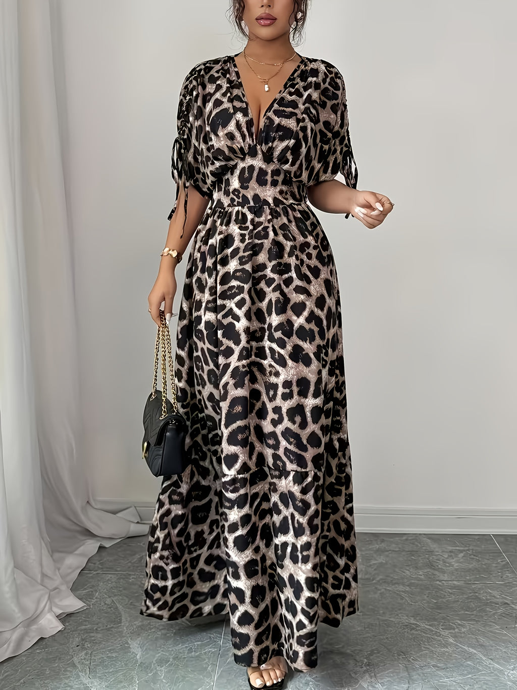 Robe longue grande taille — Imprimé léopard et col V croisé