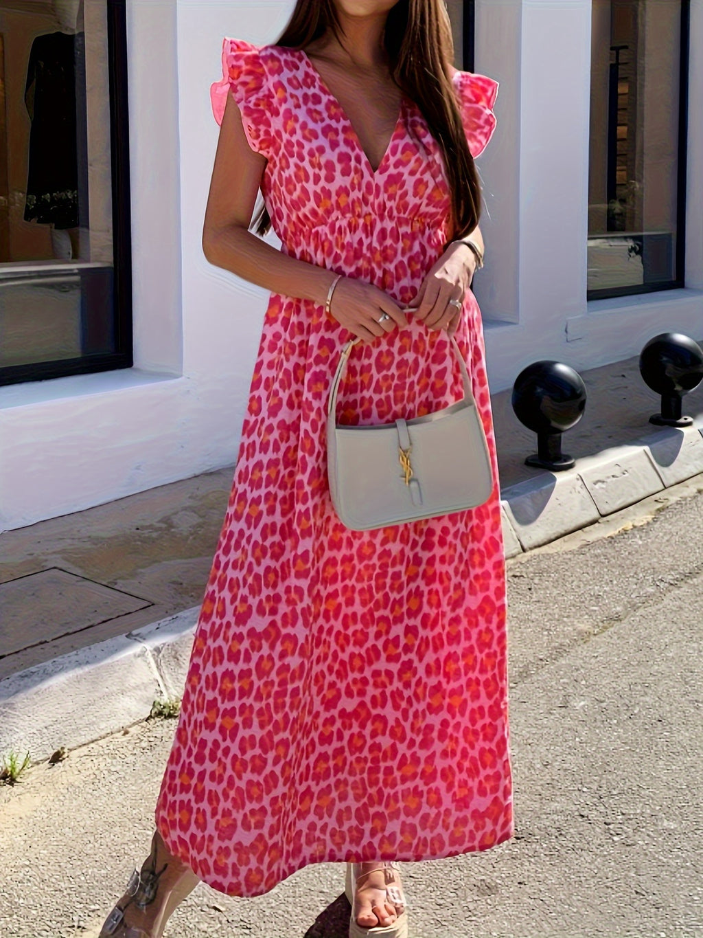Robe longue grande taille — Léopard rose et taille haute