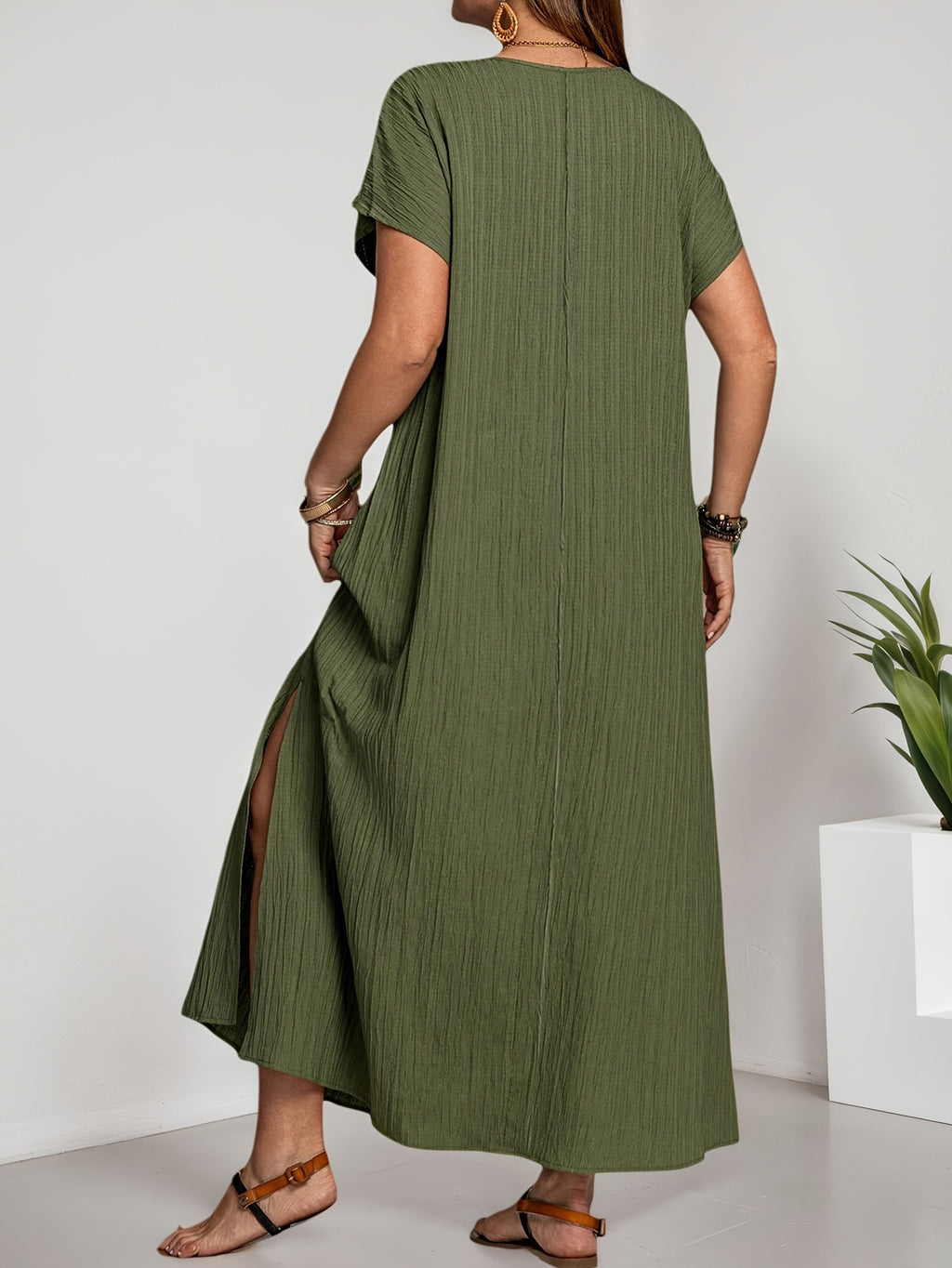 Robe longue grande taille, manches d'une seule pièce