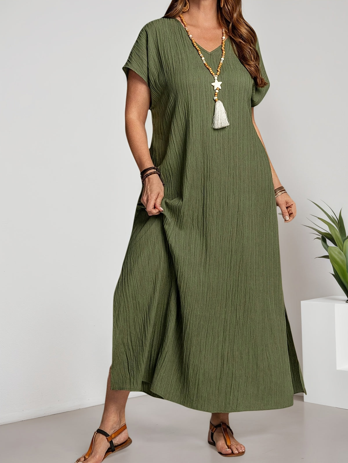 Robe longue grande taille, manches d'une seule pièce