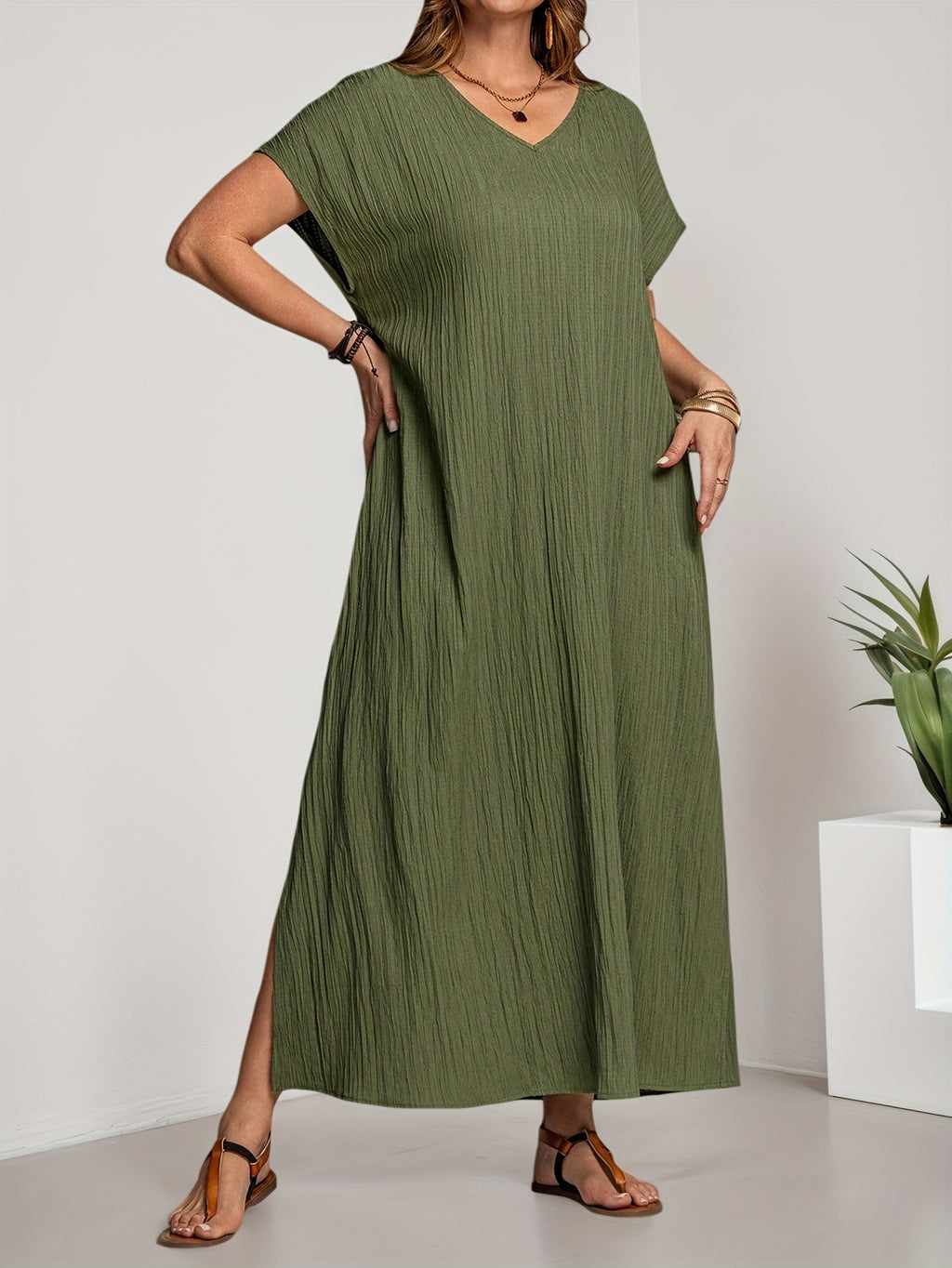 Robe longue grande taille, manches d'une seule pièce