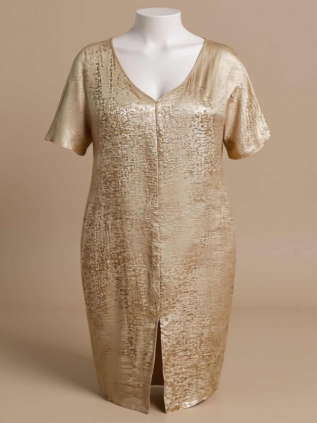 Robe longue grande taille — Lamé champagne, coupe droite