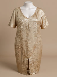 Robe longue grande taille — Lamé champagne, coupe droite