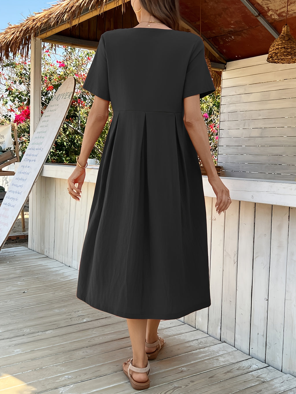 Robe longue en lin grande taille — Plis creux couchés et poches