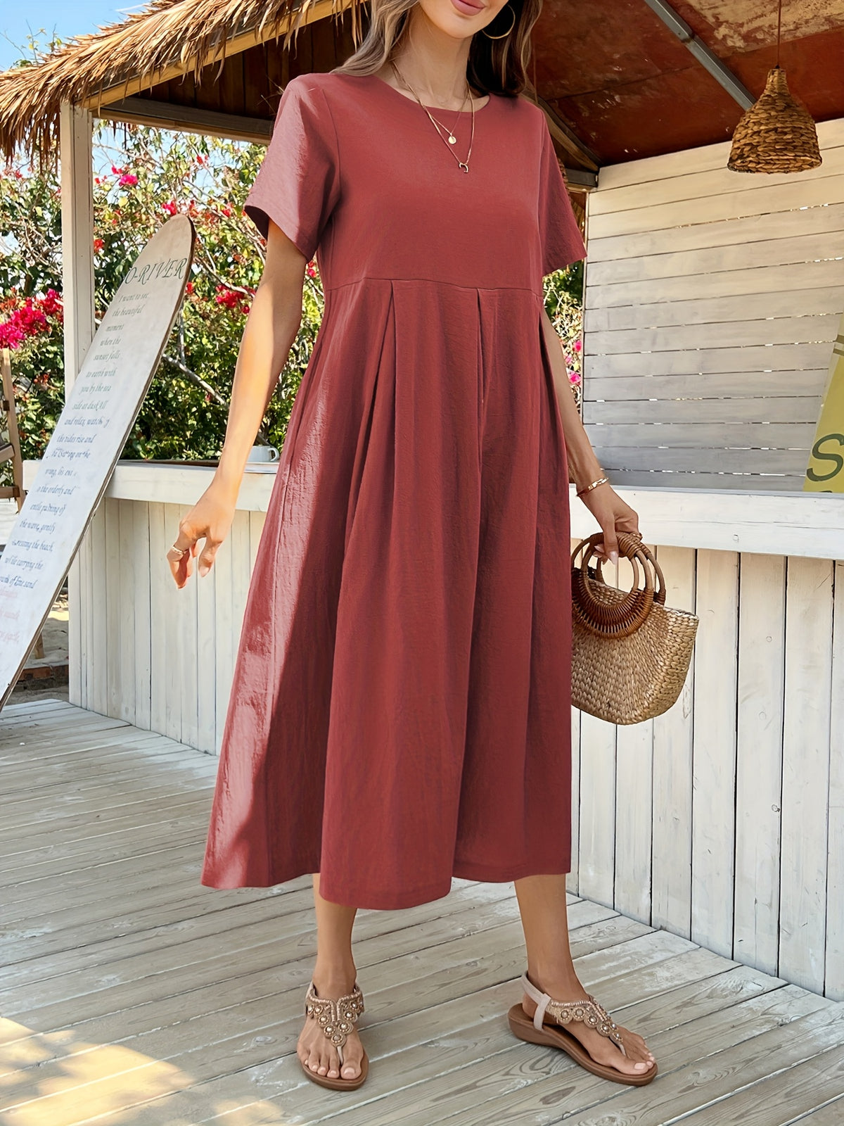 Robe longue en lin grande taille — Plis creux couchés et poches