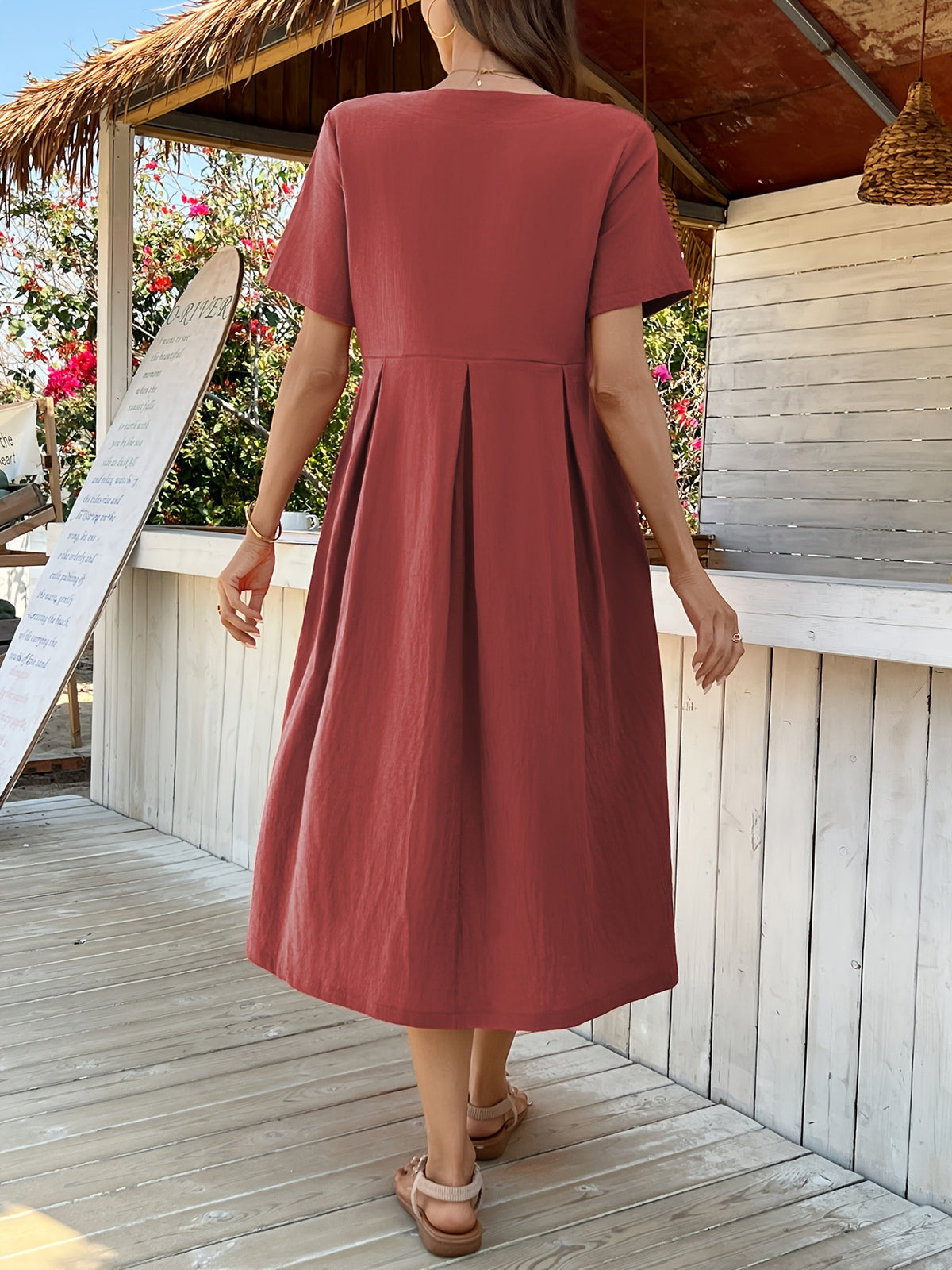 Robe longue en lin grande taille — Plis creux couchés et poches