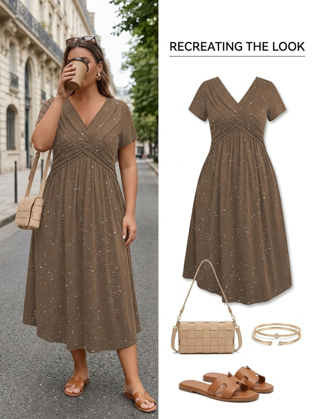 Robe longue grande taille, maille pailletée et buste croisé