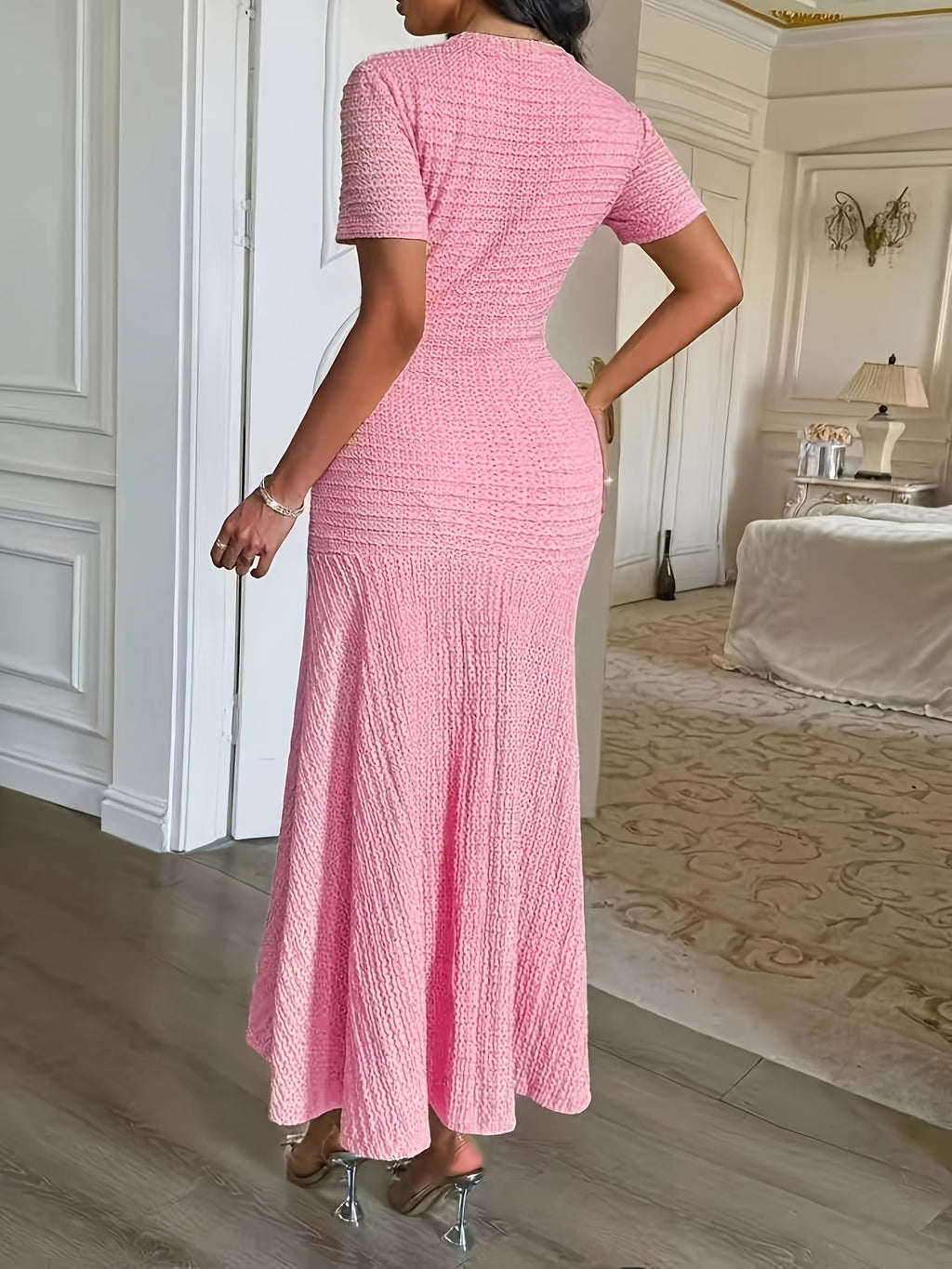 Robe longue grande taille — Maille texturée jaune boutonnée