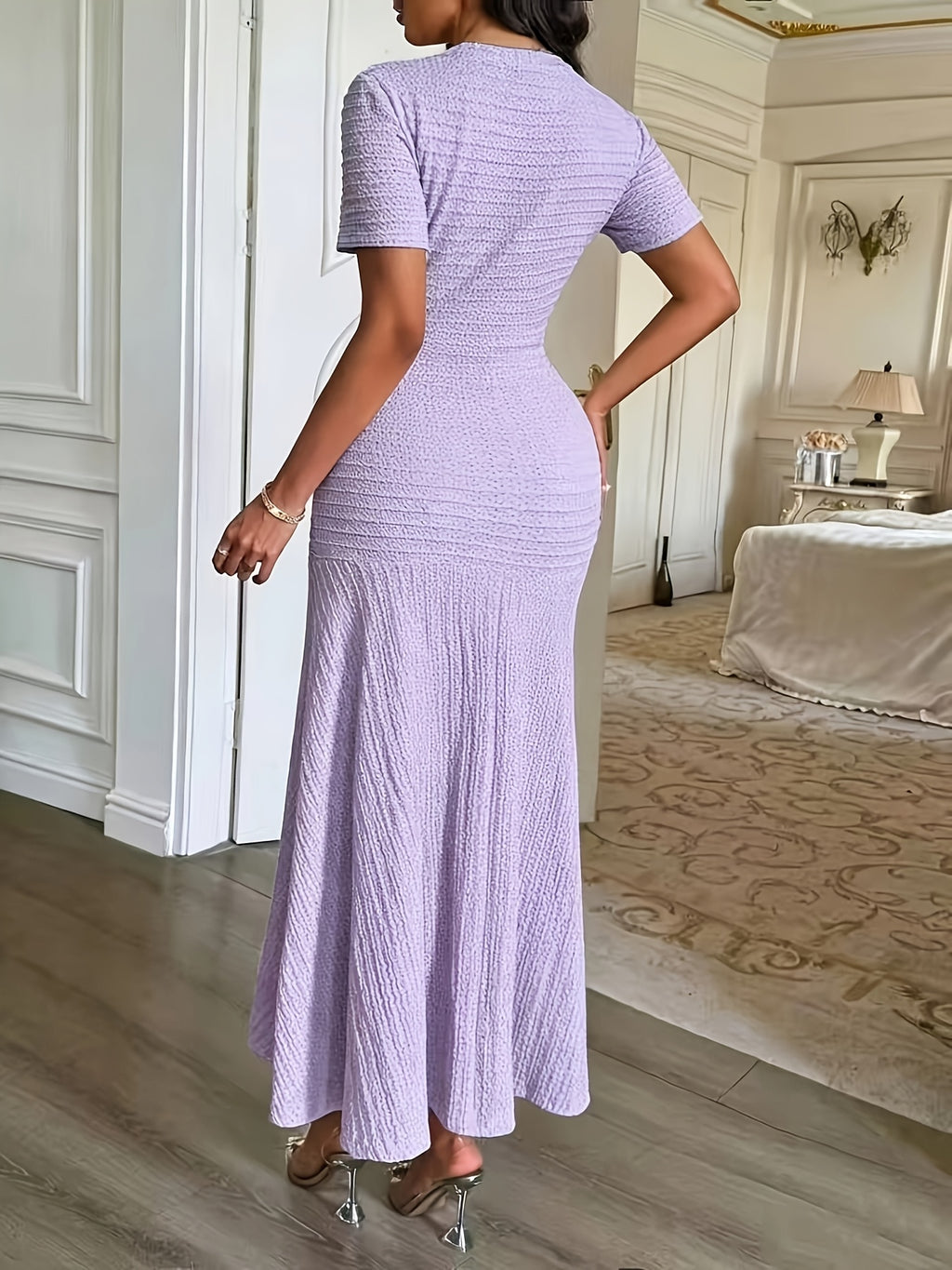 Robe longue grande taille — Maille texturée jaune boutonnée