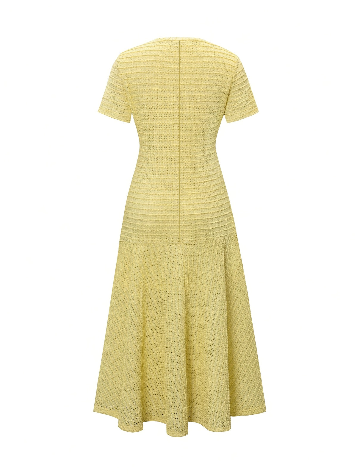 Robe longue grande taille — Maille texturée jaune boutonnée