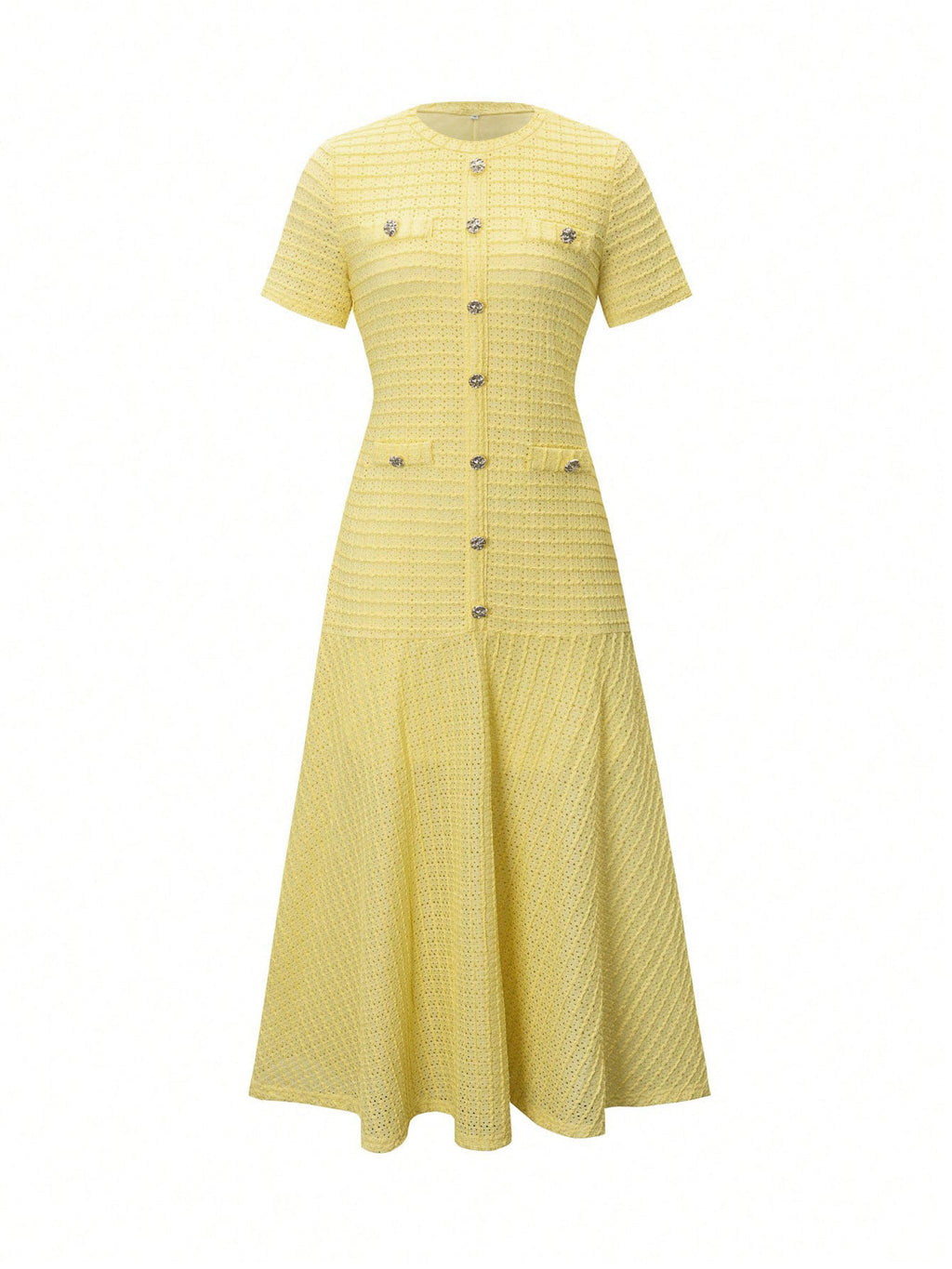 Robe longue grande taille — Maille texturée jaune boutonnée