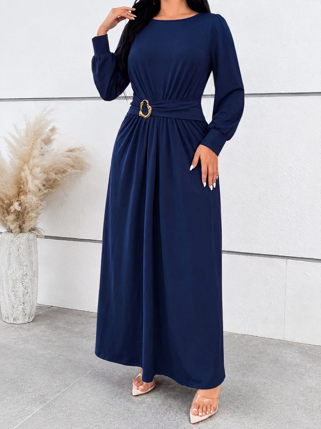 Robe longue grande taille — Marine, taille torsadée à anneau
