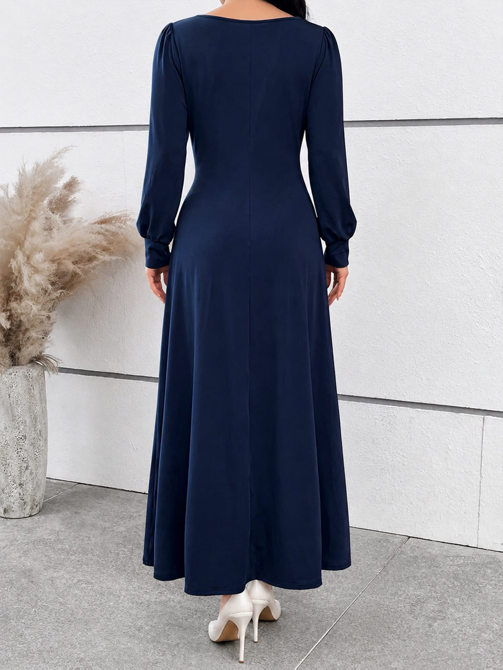 Robe longue grande taille — Marine, taille torsadée à anneau