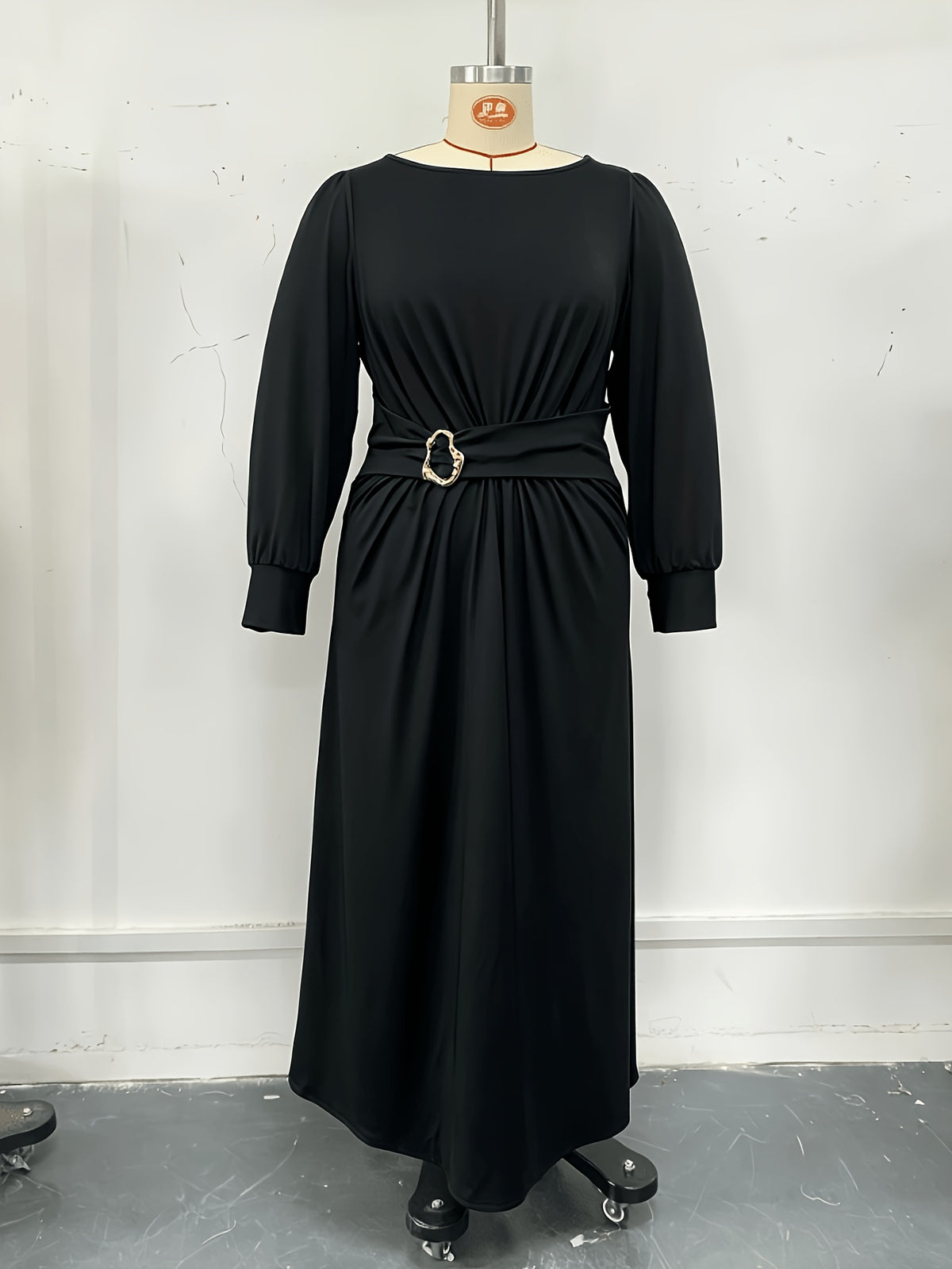 Robe longue grande taille — Marine, taille torsadée à anneau