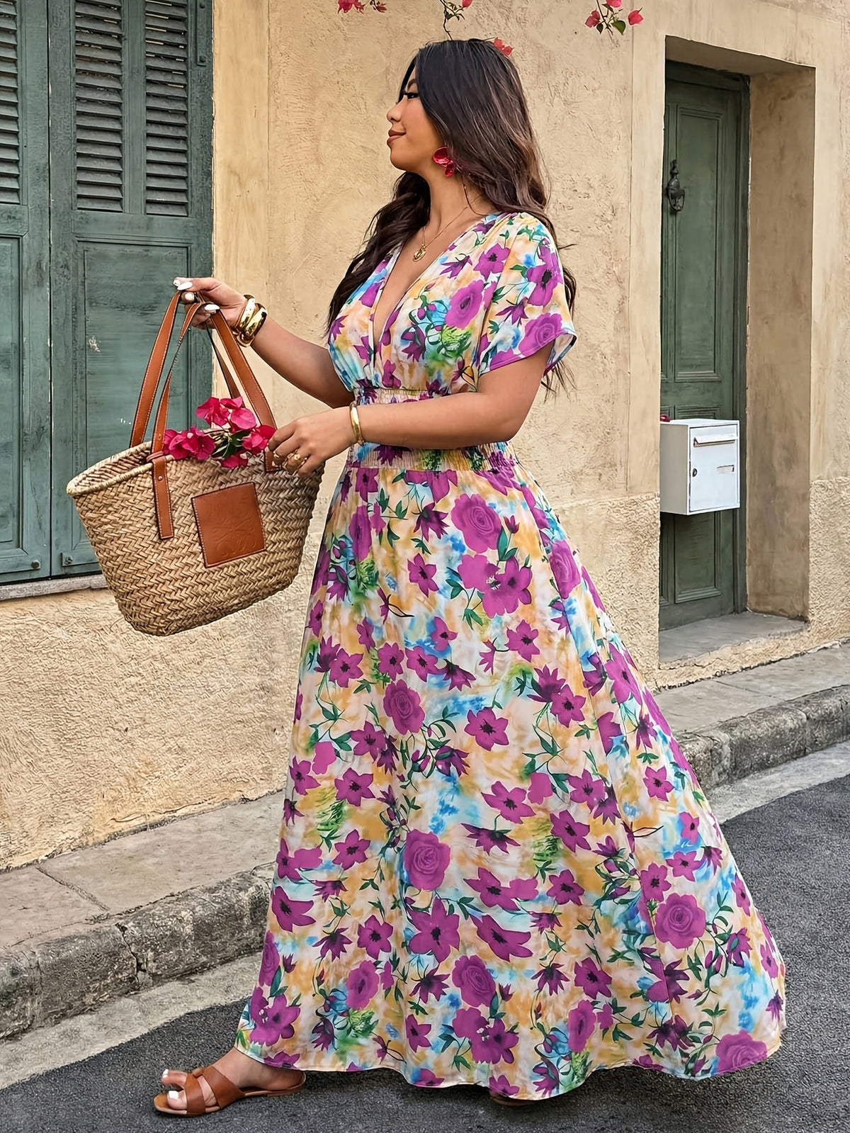 Robe longue grande taille — Maxi fleurie, taille élastiquée