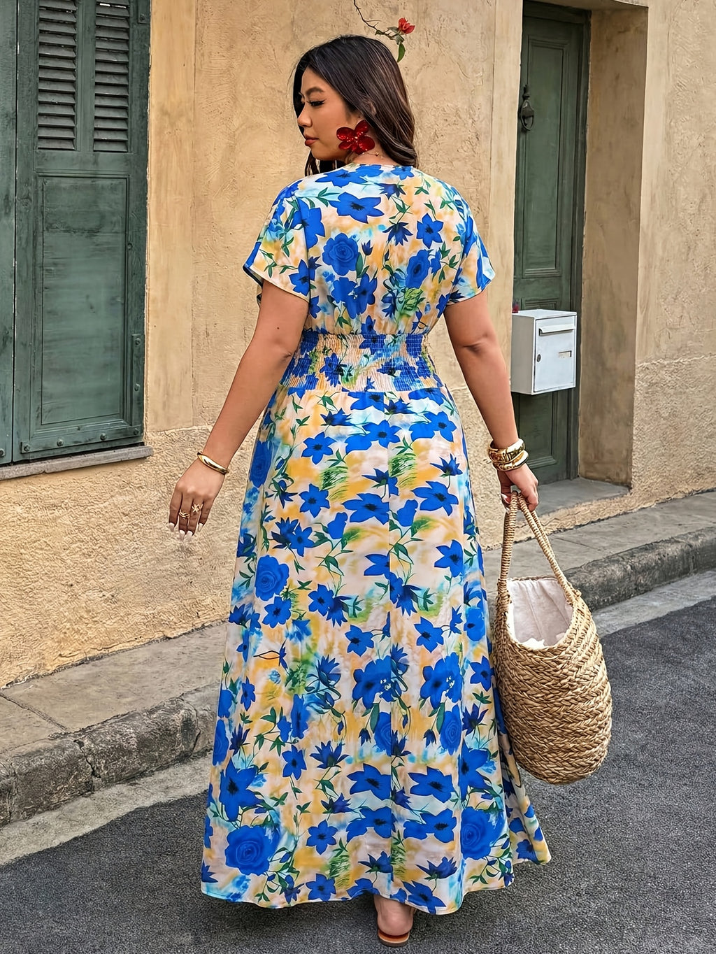 Robe longue grande taille — Maxi fleurie, taille élastiquée