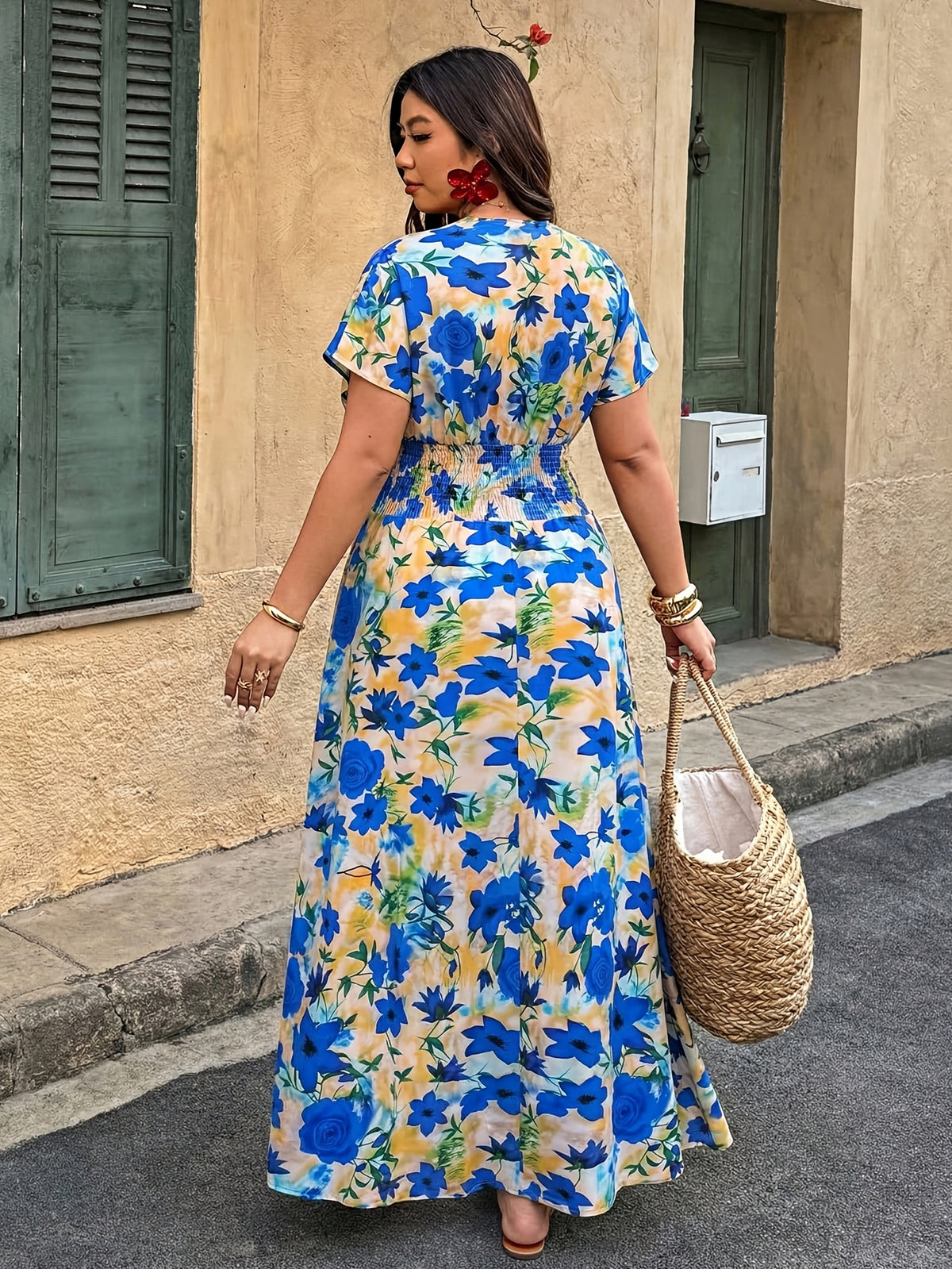 Robe longue grande taille — Maxi fleurie, taille élastiquée