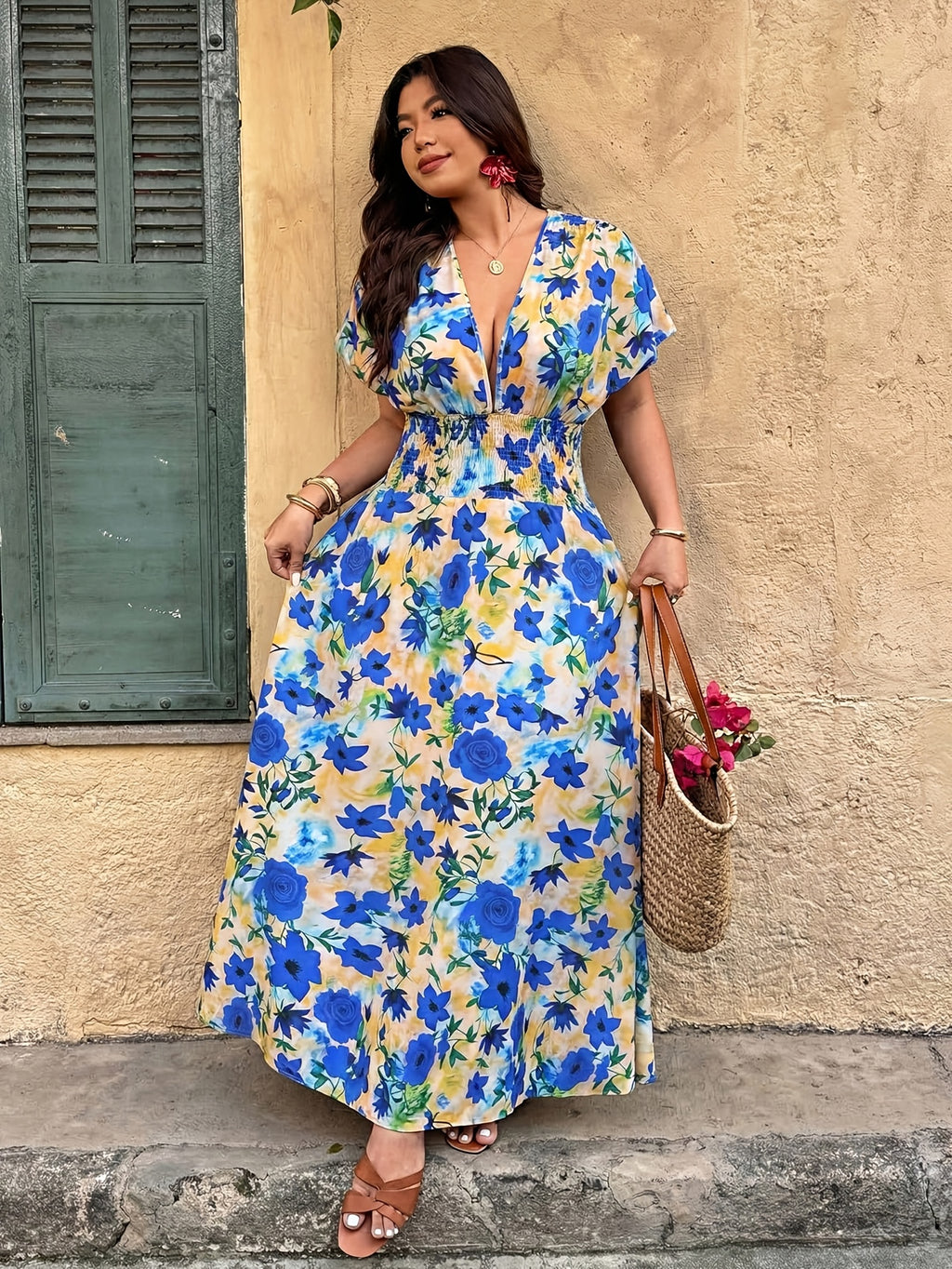Robe longue grande taille — Maxi fleurie, taille élastiquée