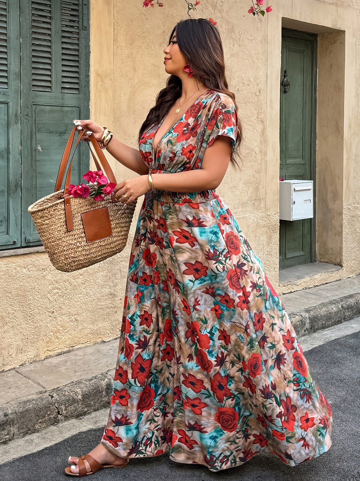 Robe longue grande taille — Maxi fleurie, taille élastiquée