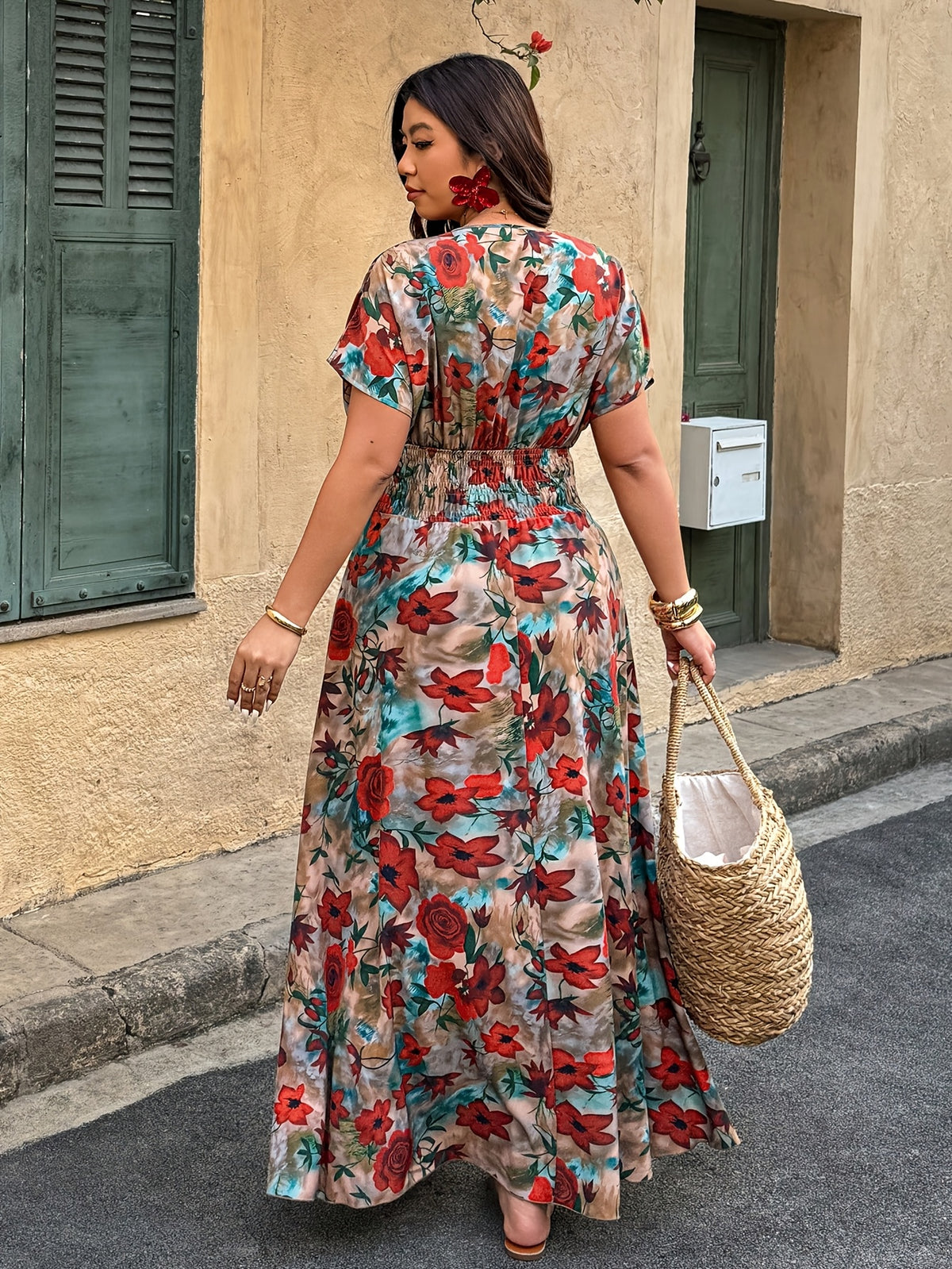 Robe longue grande taille — Maxi fleurie, taille élastiquée