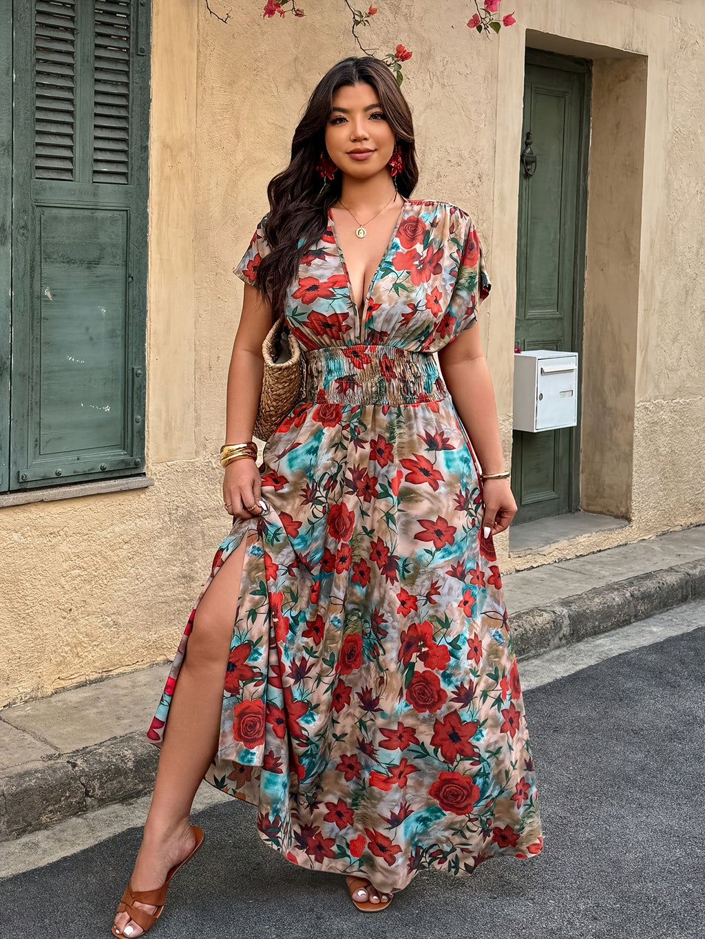 Robe longue grande taille — Maxi fleurie, taille élastiquée