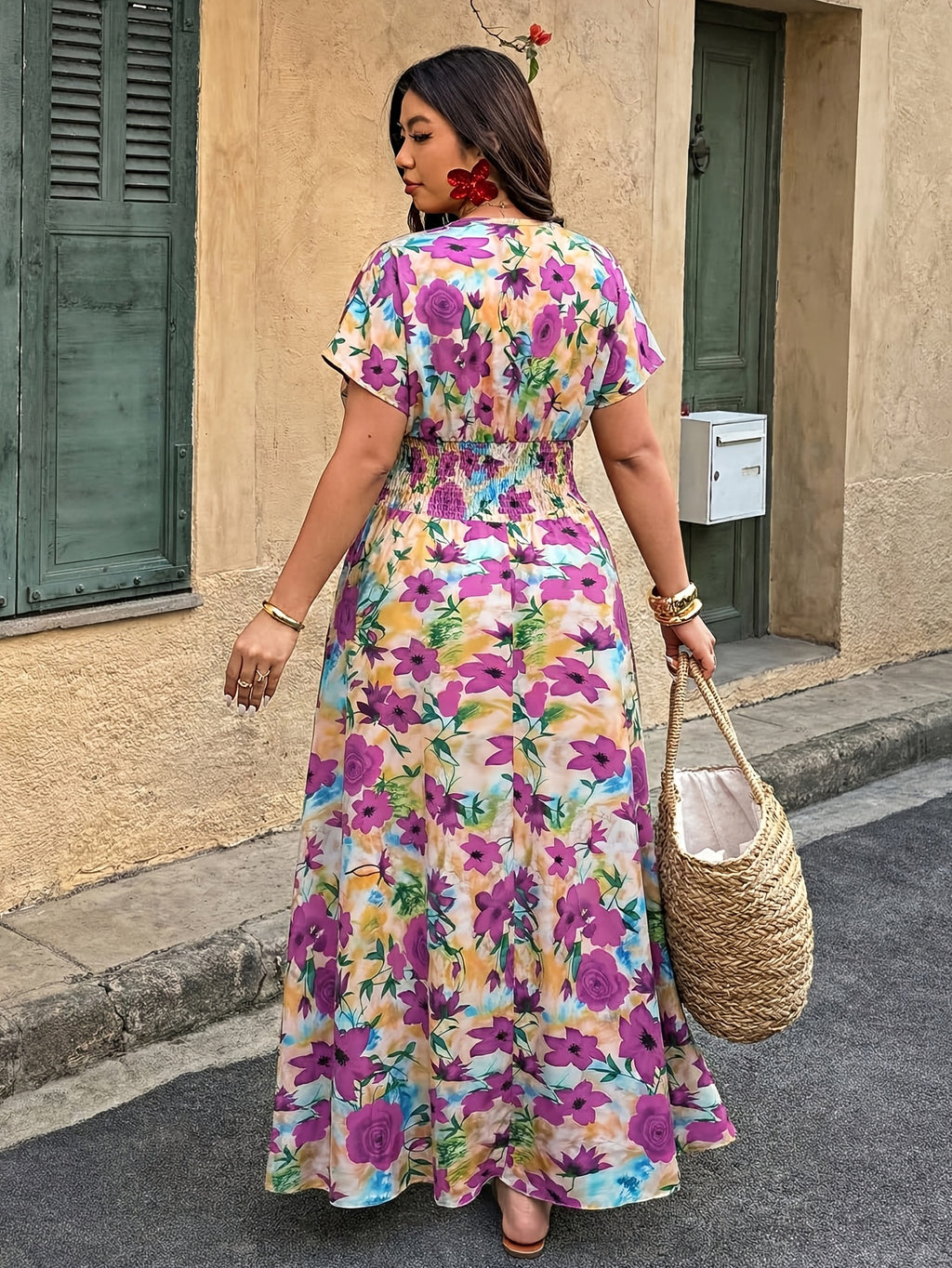 Robe longue grande taille — Maxi fleurie, taille élastiquée