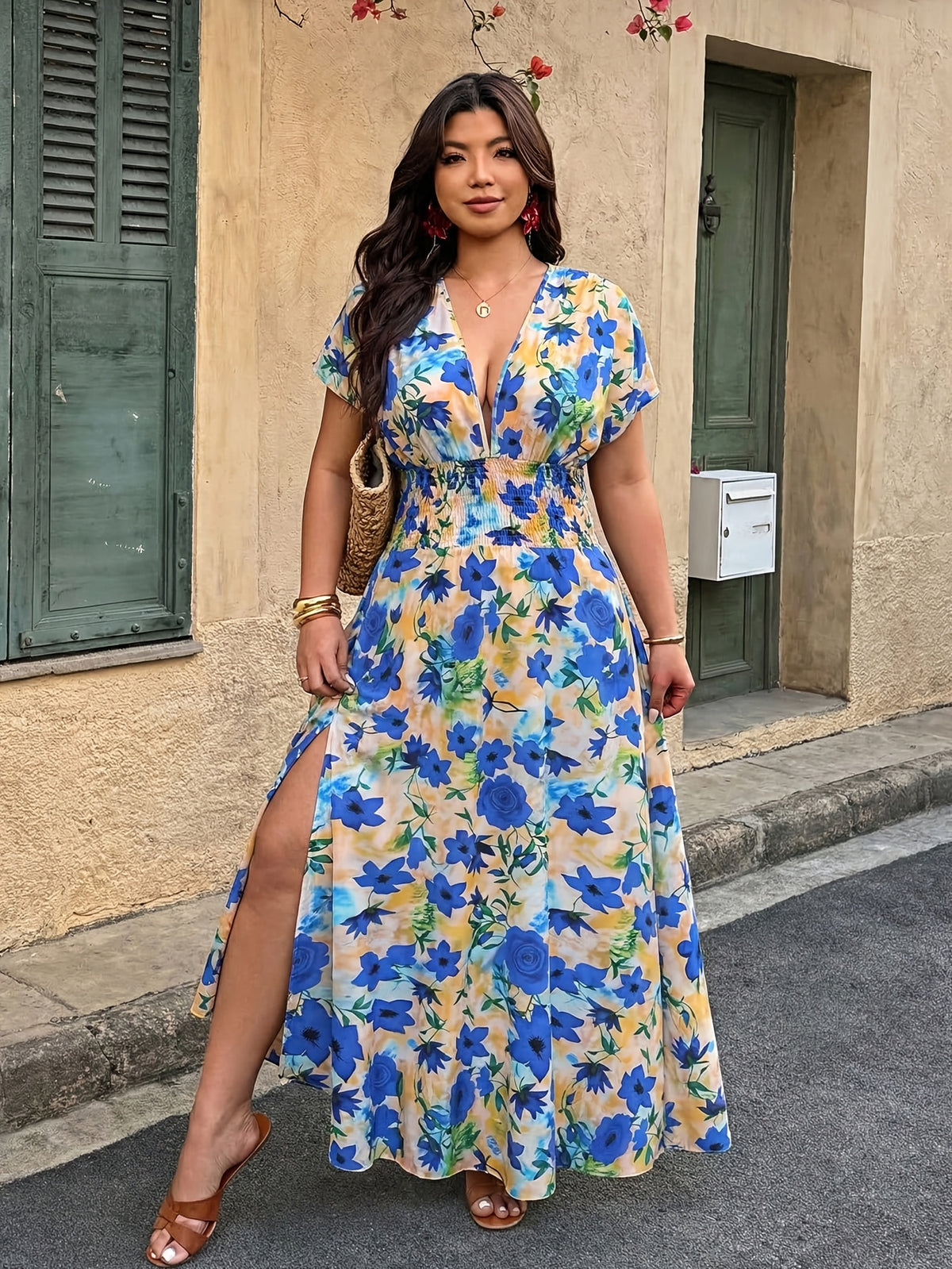 Robe longue grande taille — Maxi fleurie, taille élastiquée